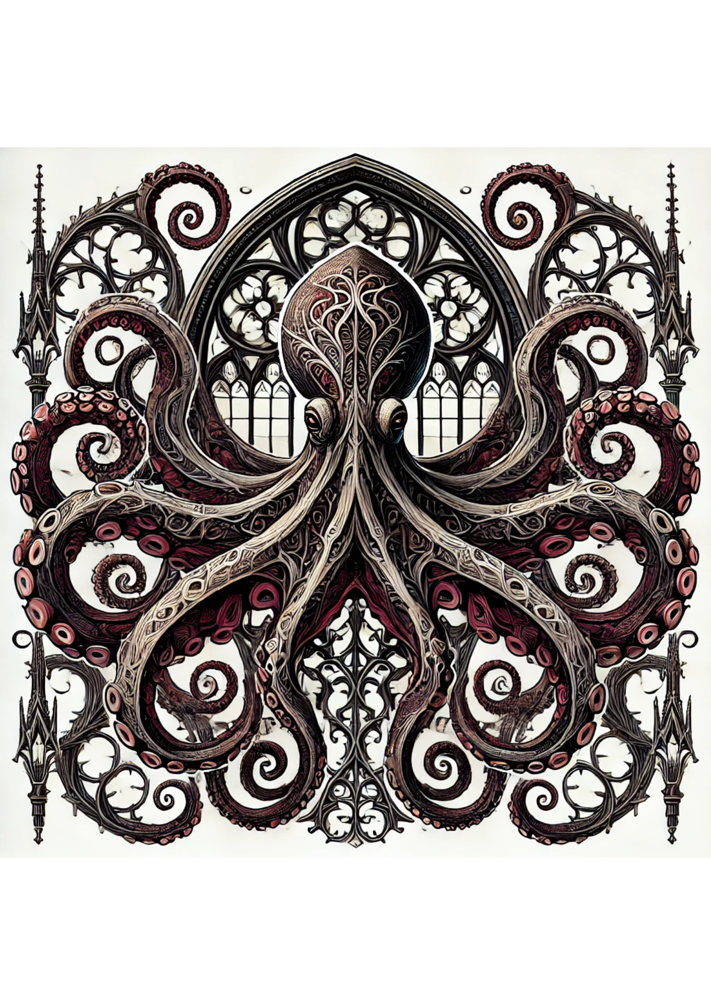 Sticker Sheet / Greeting Card – Octopus In Gothic Style Full, Cat. No. 2187