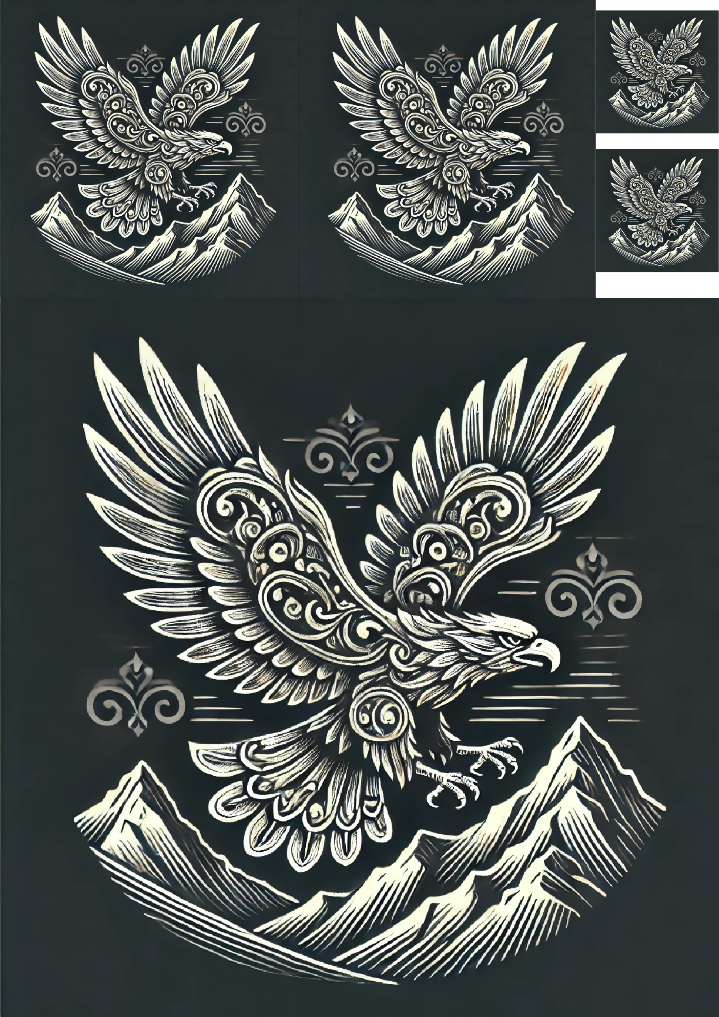 Sticker Sheet / Greeting Card – Eagle In Mountains Gothic Style Collage Cat. No. 1443