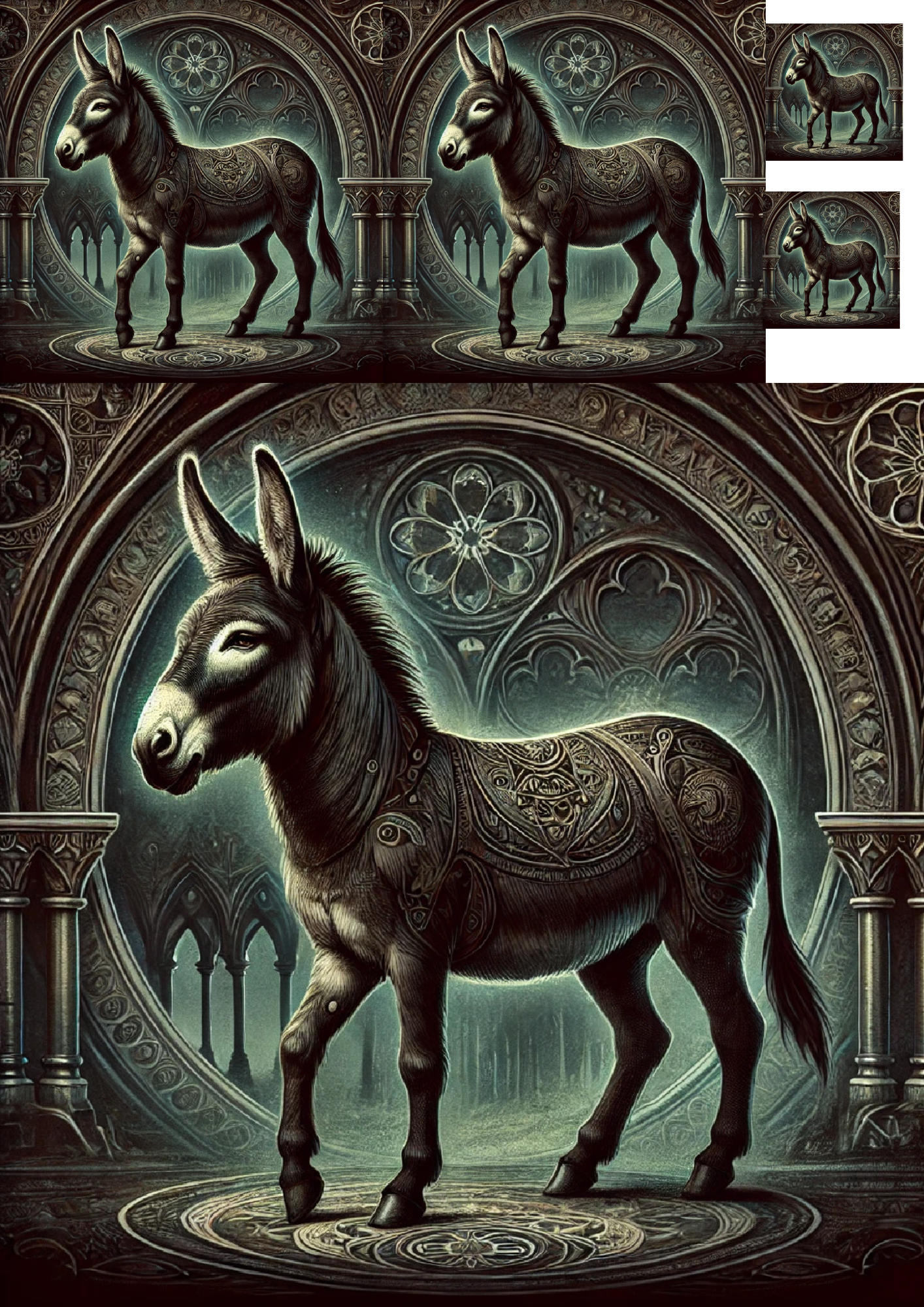 Sticker Sheet / Greeting Card – Donkey In Gothic Style Collage Cat. No. 1357