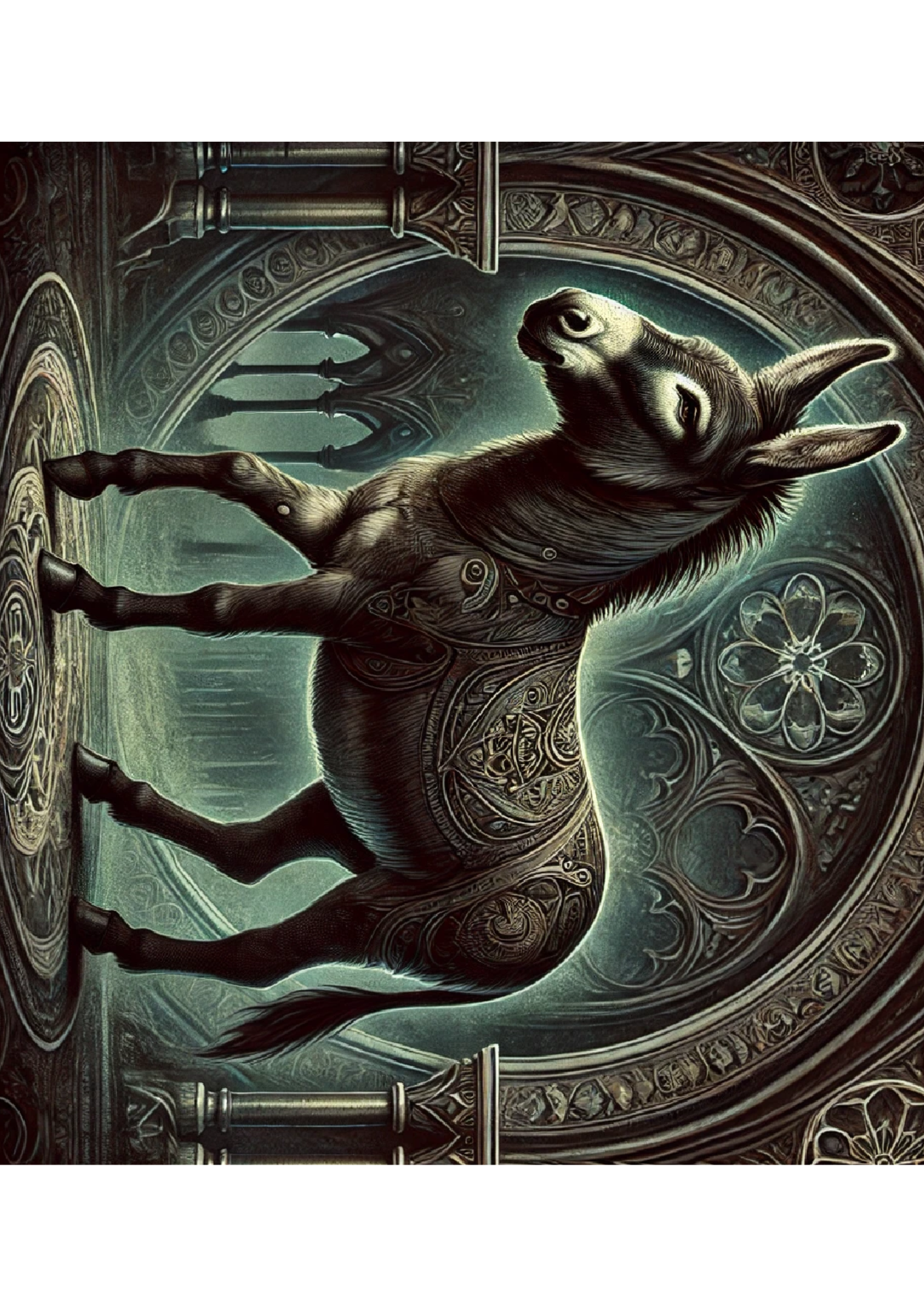 Sticker Sheet / Greeting Card – Donkey In Gothic Style Full Cat. No. 1358