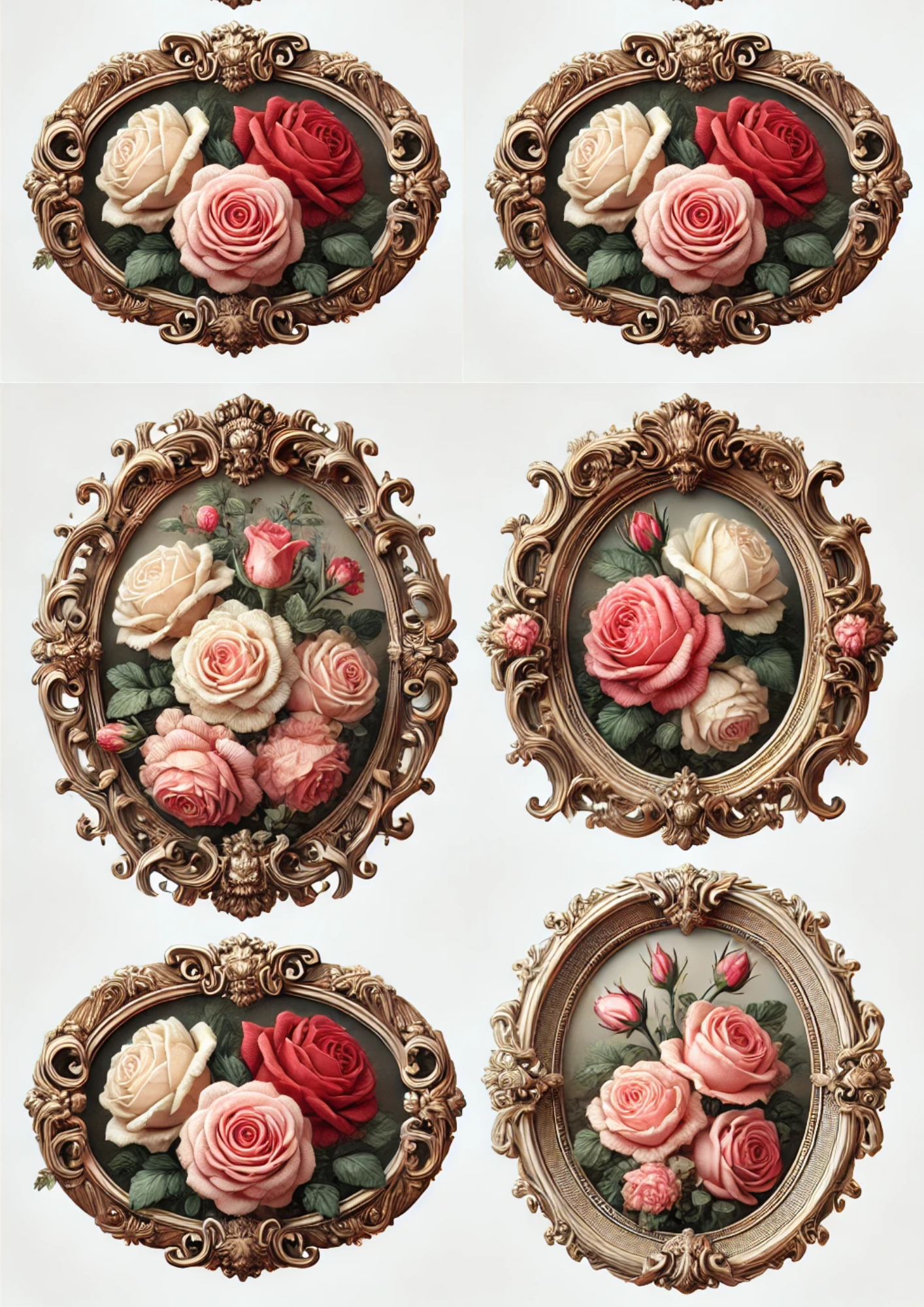 Sticker Sheet / Greeting Card – Roses In Baroque Ovals Full Cat. No. 3084