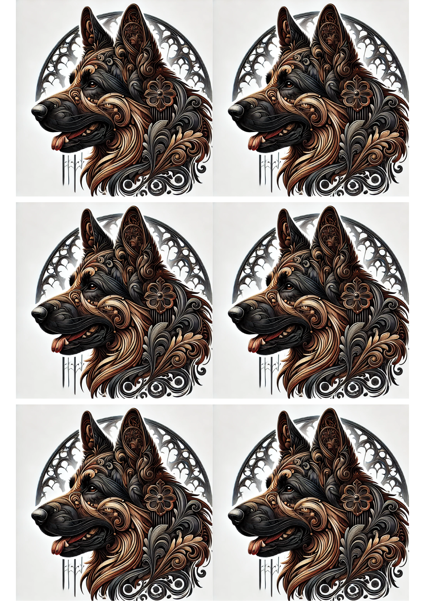 Sticker Sheet / Greeting Card – German Shepherd In Gothic Style Collage, Cat. No. 2188