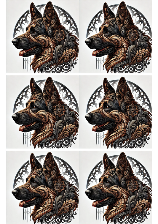 Sticker Sheet – German Shepherd In Gothic Style Collage, Cat. No. 2188
