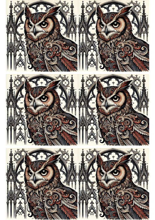 Sticker Sheet – Owl In Gothic Style Collage, Cat. No. 2190