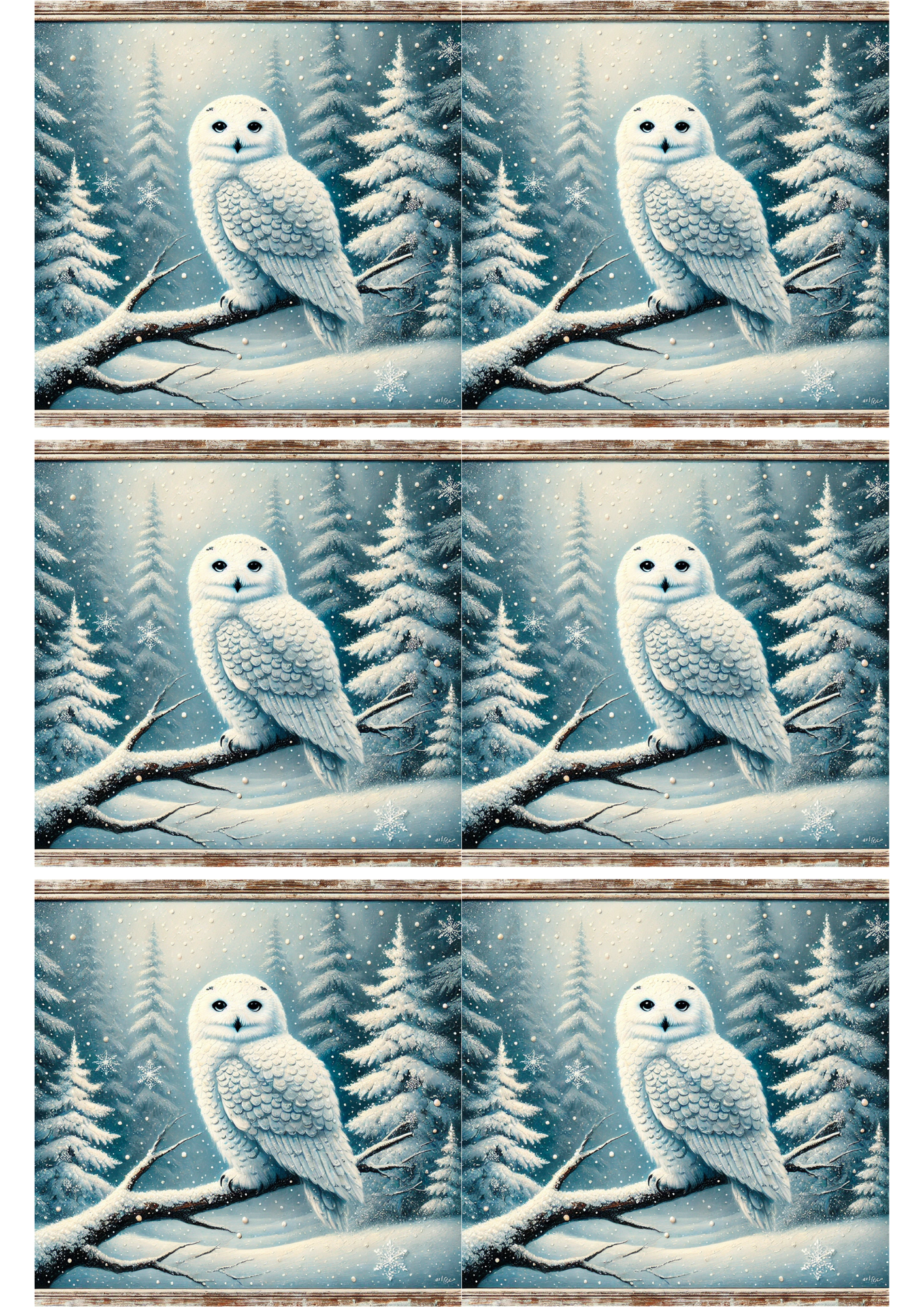 Sticker Sheet / Greeting Card – White Owl in Winter Collage, Cat. No. 2208