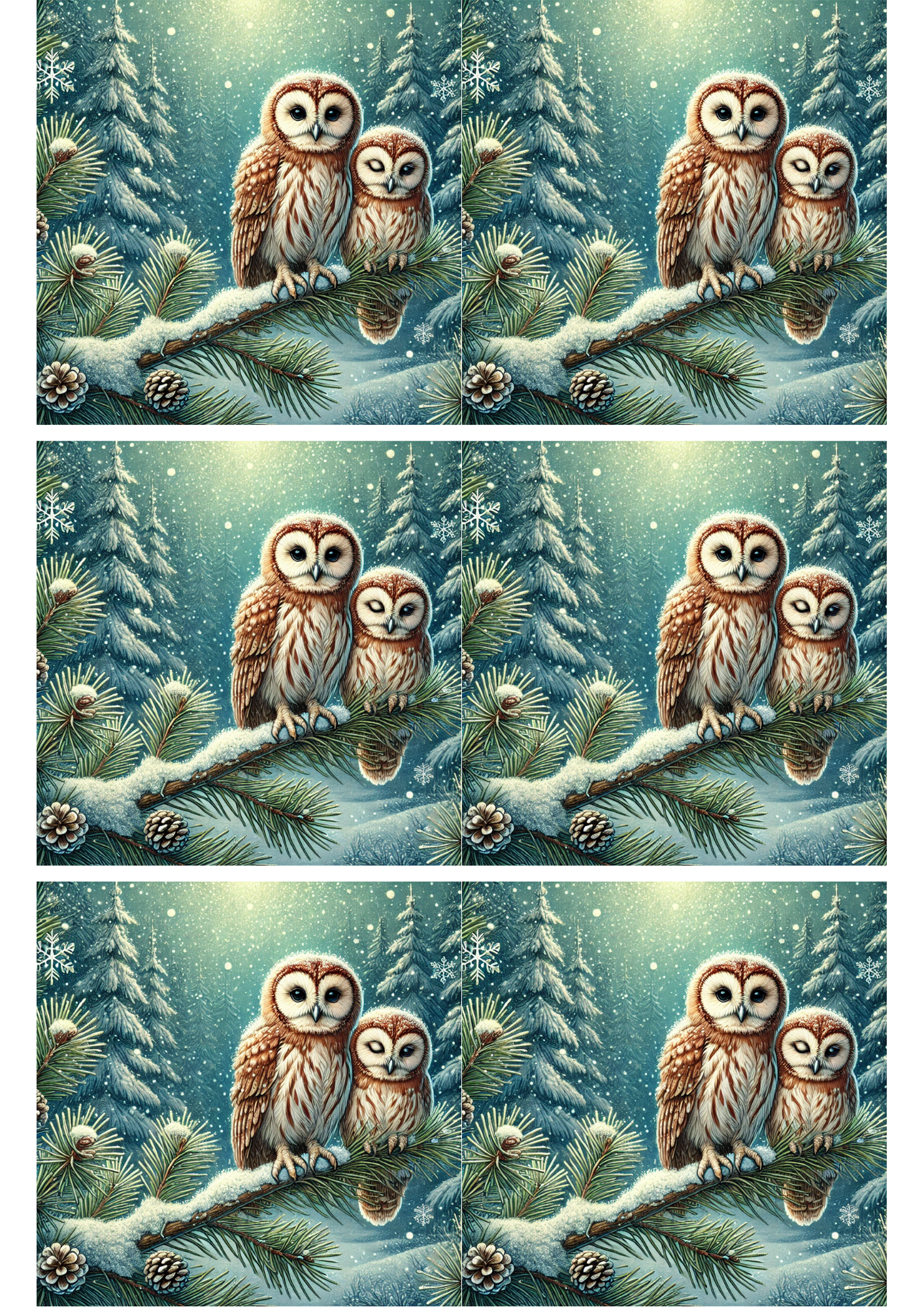 Sticker Sheet / Greeting Card – Owls On A Branch Collage, Cat. No. 2206