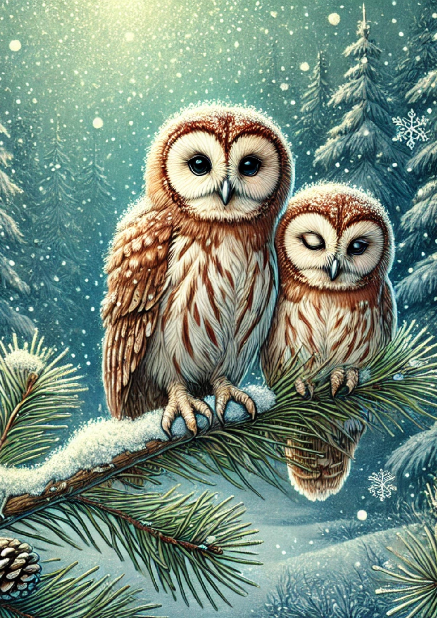 Sticker Sheet / Greeting Card – Owls On A Branch Full, Cat. No. 2207