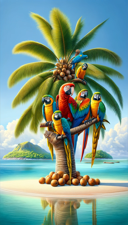 Sticker Sheet – Macaw Parrots On Coconut Palm Cat No. 239