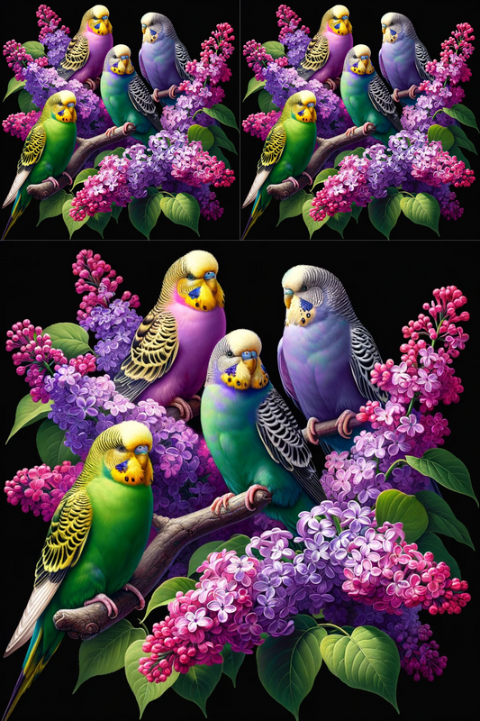Sticker Sheet Budgies on a Lilac Branch Cat. No. 242
