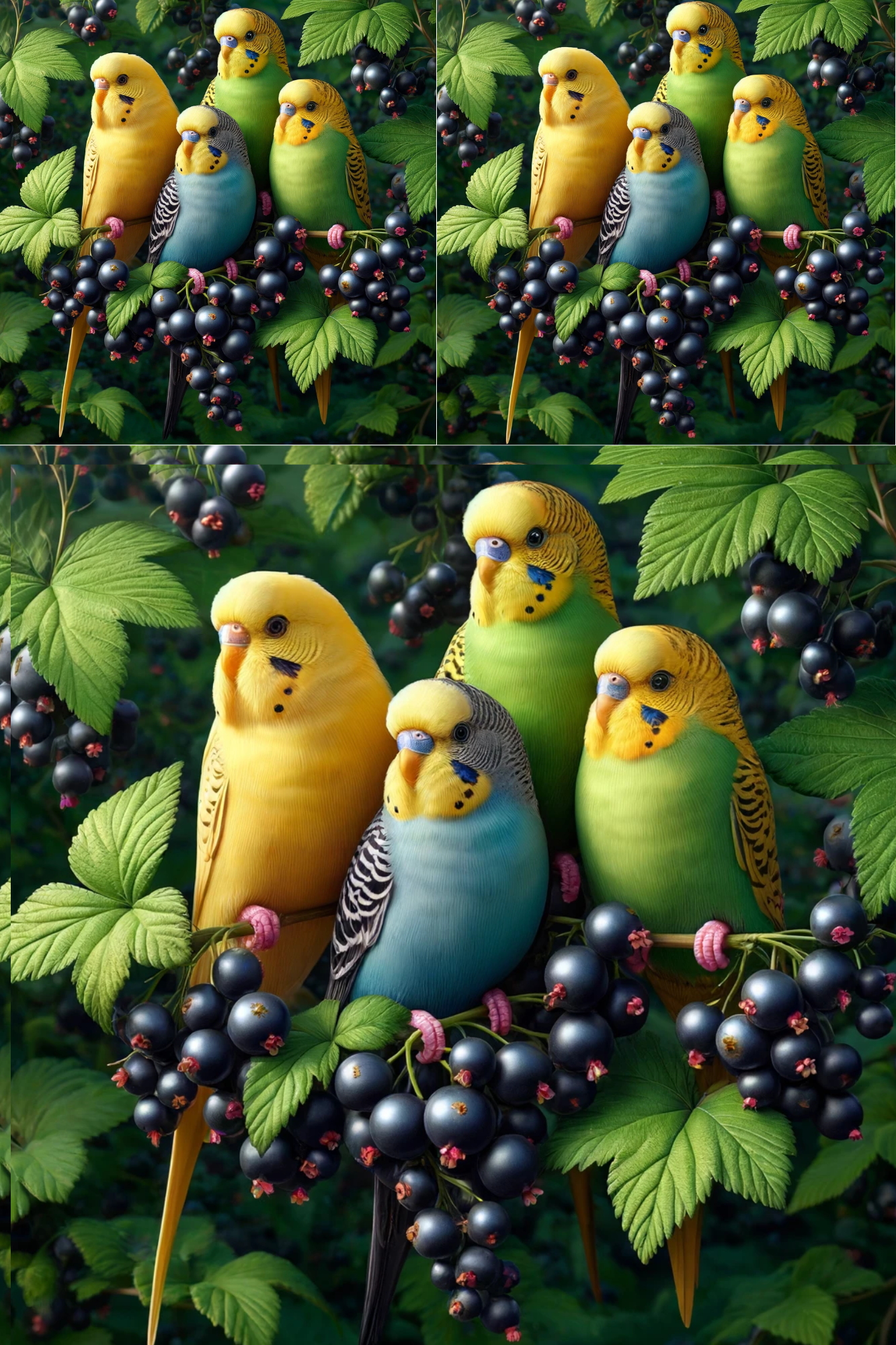 Sticker Sheet / Greeting Card – Budgies On Black Currant Cat No. 243