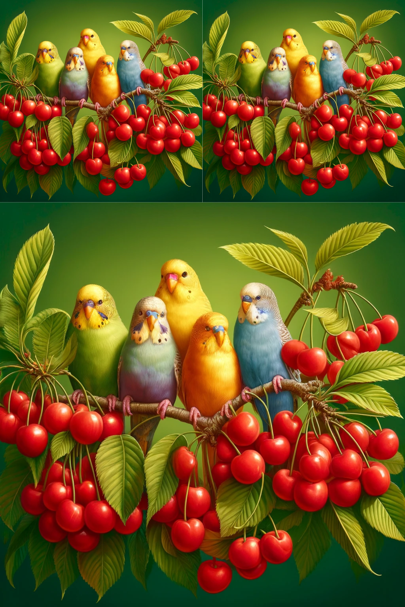 Sticker Sheet / Greeting Card – Budgies On Cherry Trees Cat. No. 244
