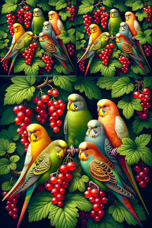 Sticker Sheet Budgies on Red Currant Cat No. 245