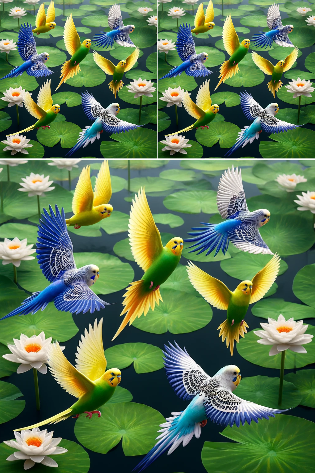 Sticker Sheet / Greeting Card – Budgerigars and Nanufars Cat. No. 250