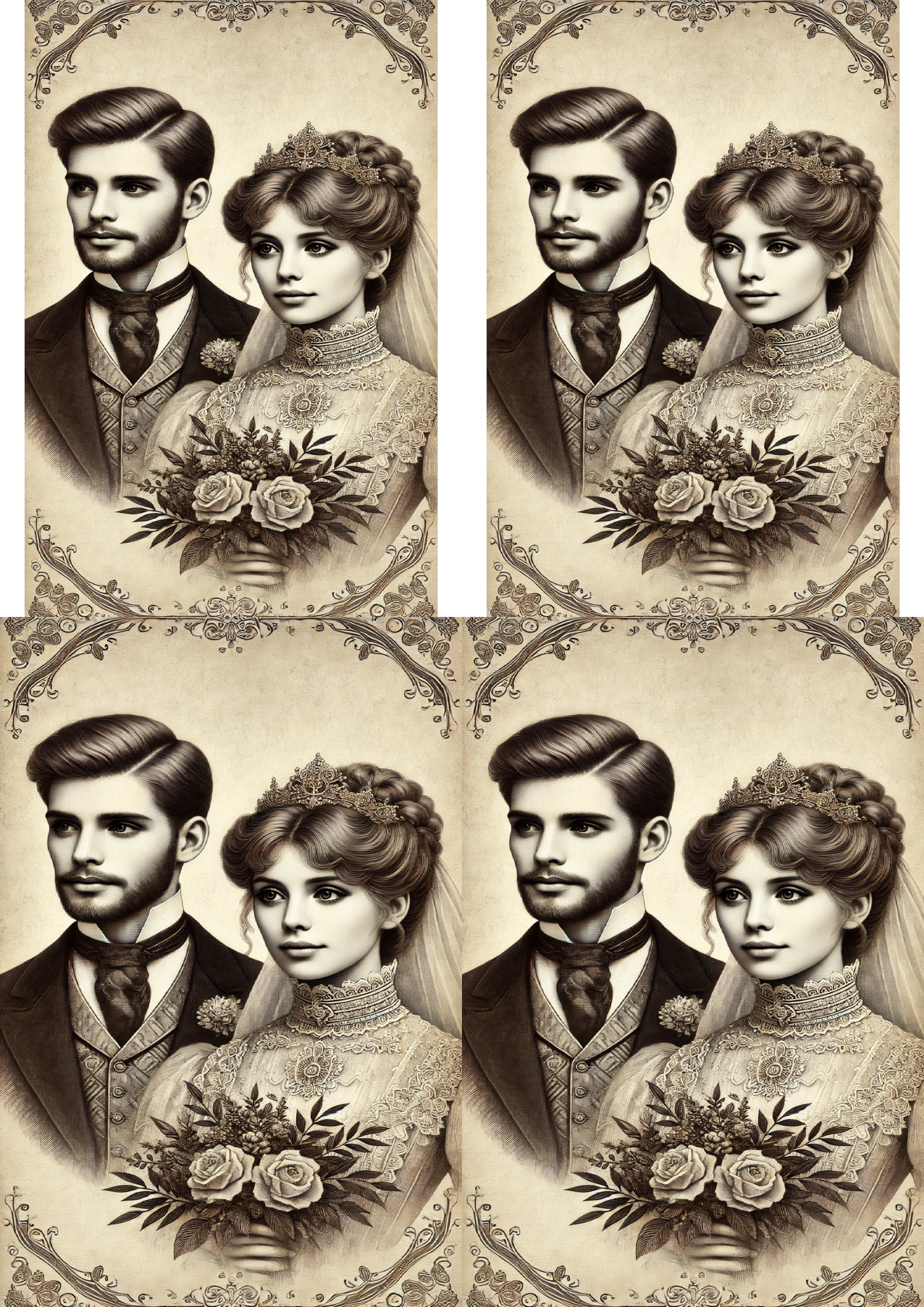 Sticker Sheet / Greeting Card – Bride And Groom In Victorian Style Collage Cat. No. 1449