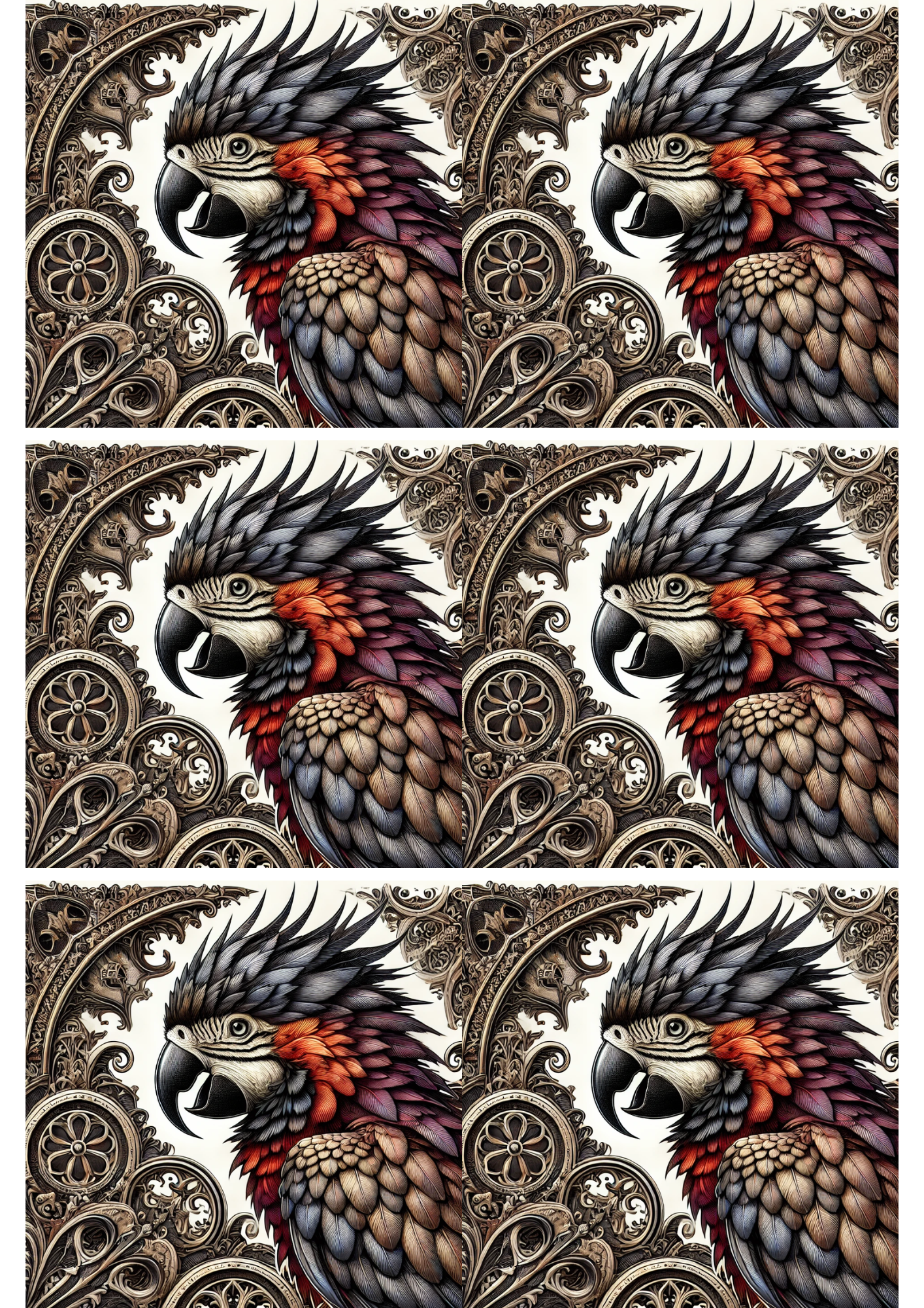 Sticker Sheet / Greeting Card – Gothic Style Parrot Collage Cat. No. 2212