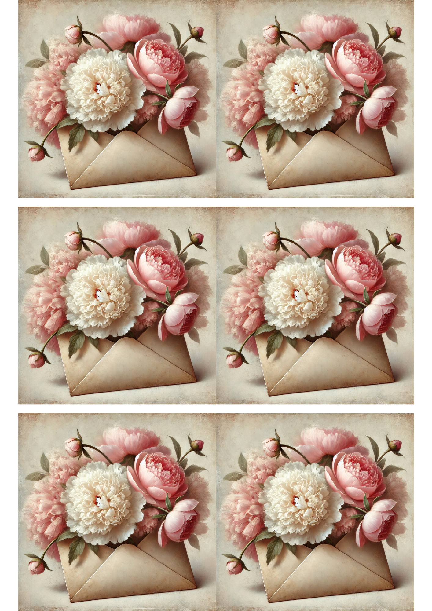 Sticker Sheet / Greeting Card – Peonies From Envelope Collage Cat. No. 3089