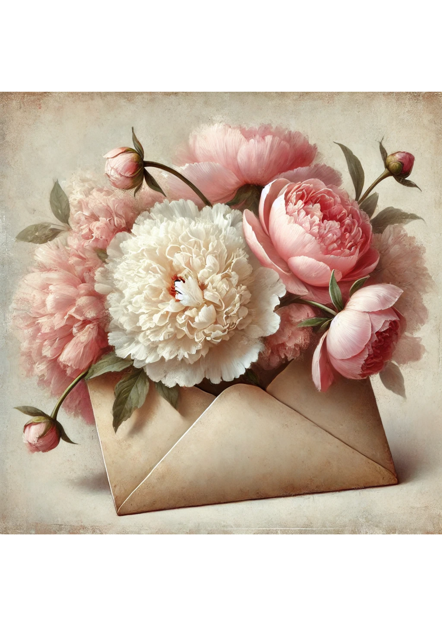 Sticker Sheet / Greeting Card – Peonies From Envelope Full Cat. No. 3090