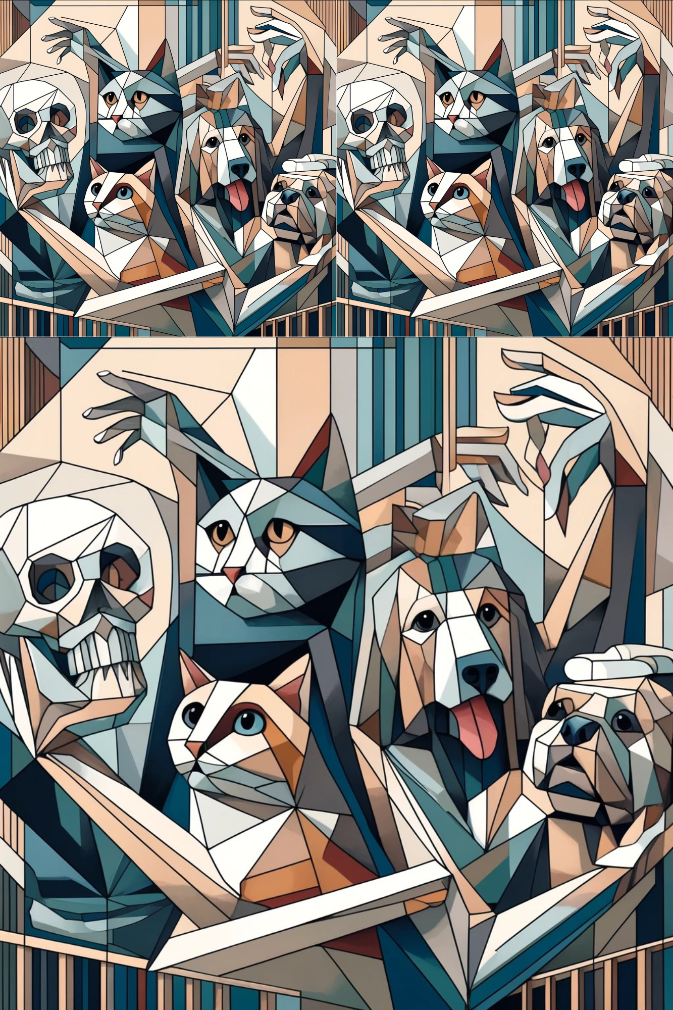 Sticker Sheet / Greeting Card – Animals Play Hamlet Picasso Style Cat. No. 29