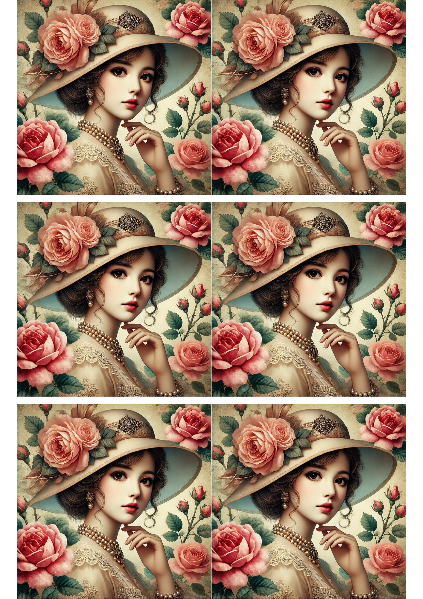 Sticker Sheet / Greeting Card – Woman In Hat With Rose Collage Cat. No. 2238