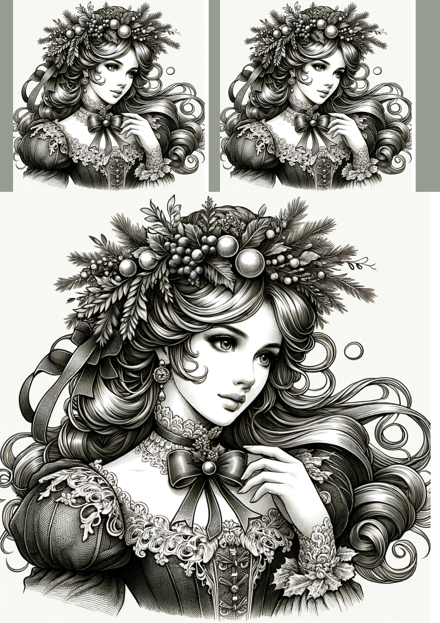 Sticker Sheet / Greeting Card – Beautiful Girl In A Wreath Vintage Collage Cat No. 781