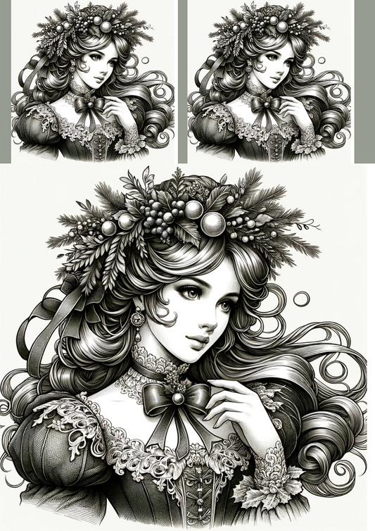 Sticker Sheet – Beautiful Girl In A Wreath Vintage Collage Cat No. 781