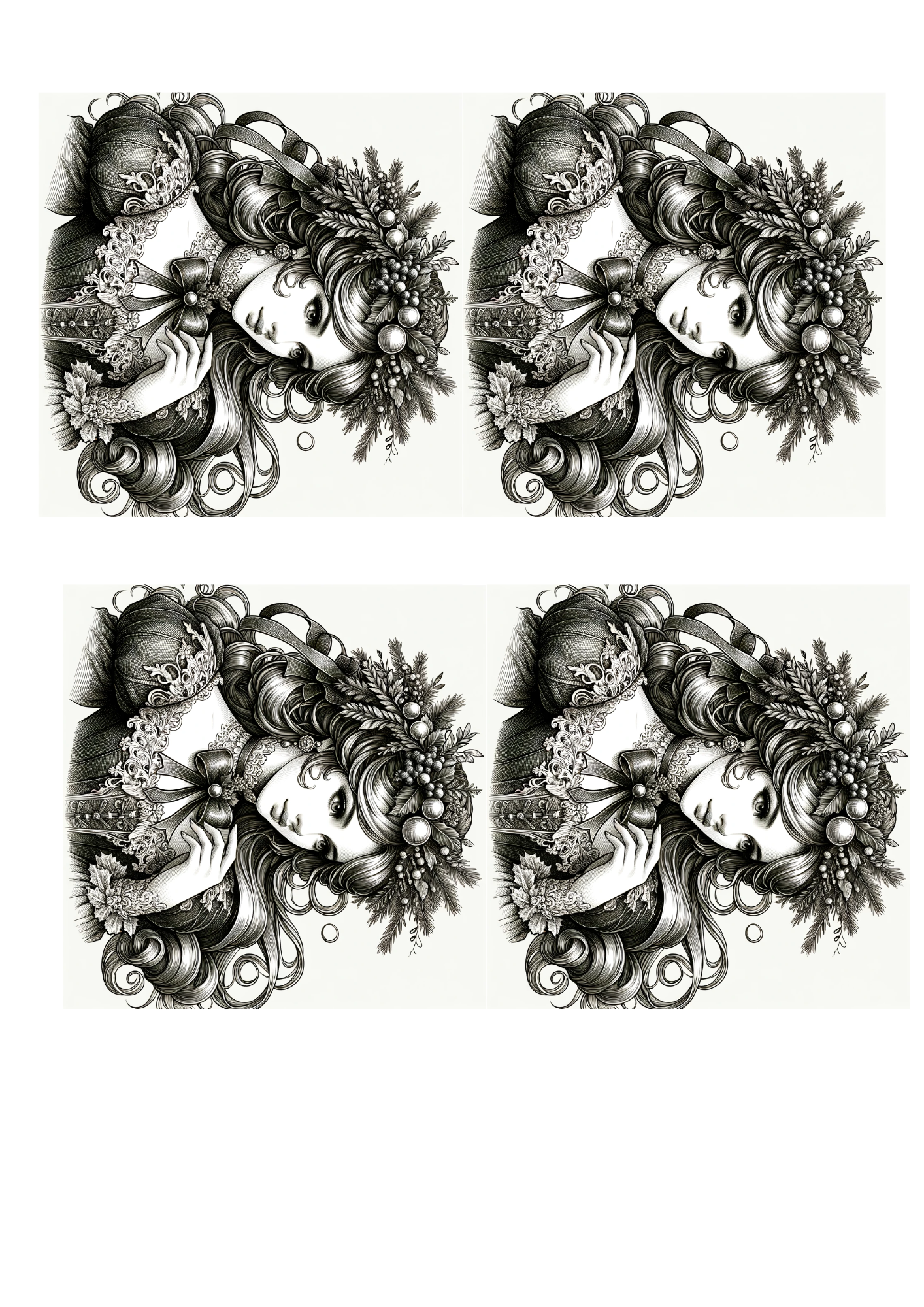 Sticker Sheet / Greeting Card – Beautiful Girl In A Wreath Vintage Full Cat No. 782