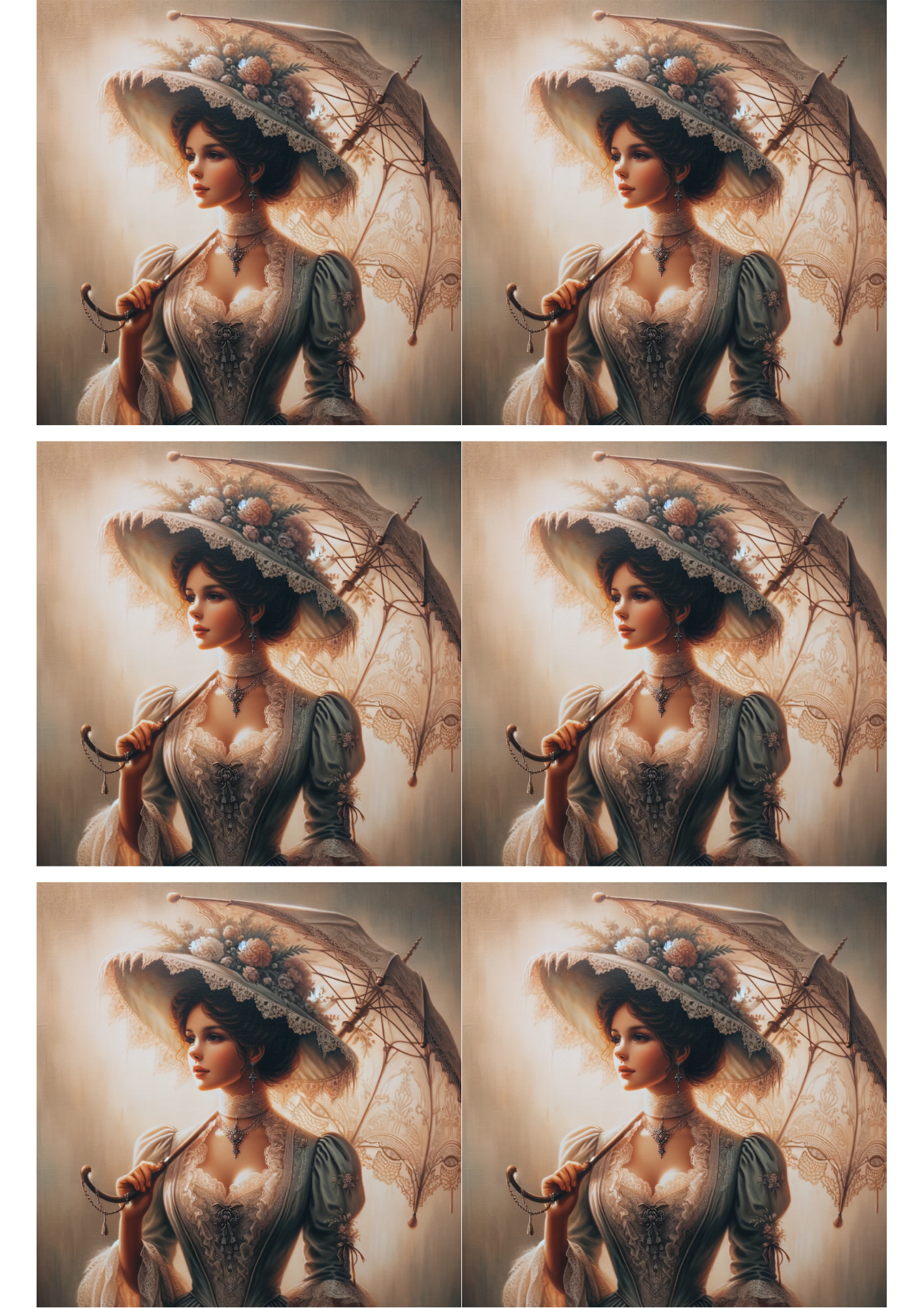 Sticker Sheet / Greeting Card – Beautiful Woman In Victorian Style Collage Cat. No. 2236