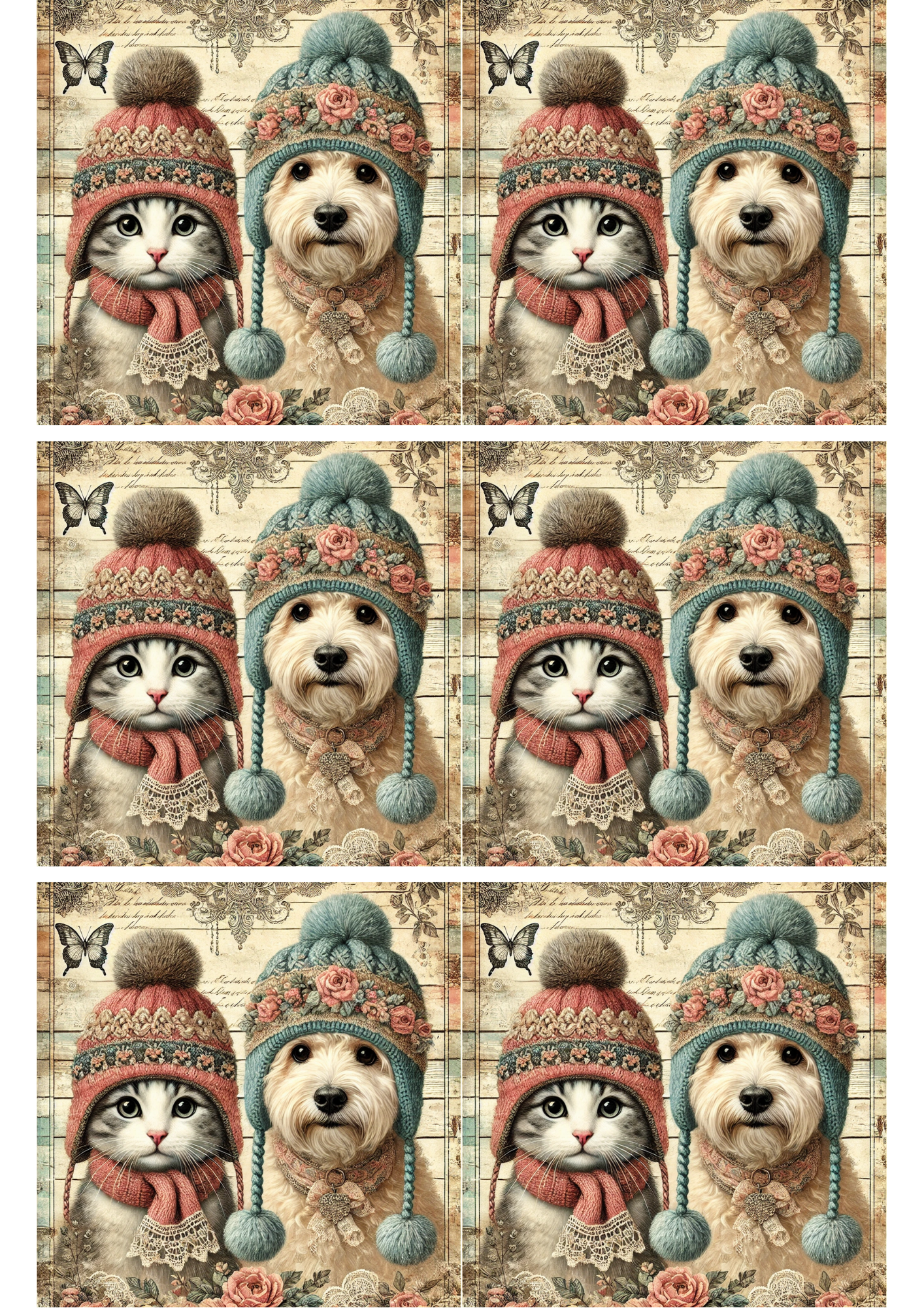Sticker Sheet / Greeting Card – Dog and Cat in Winter Collage Cat. No. 2244