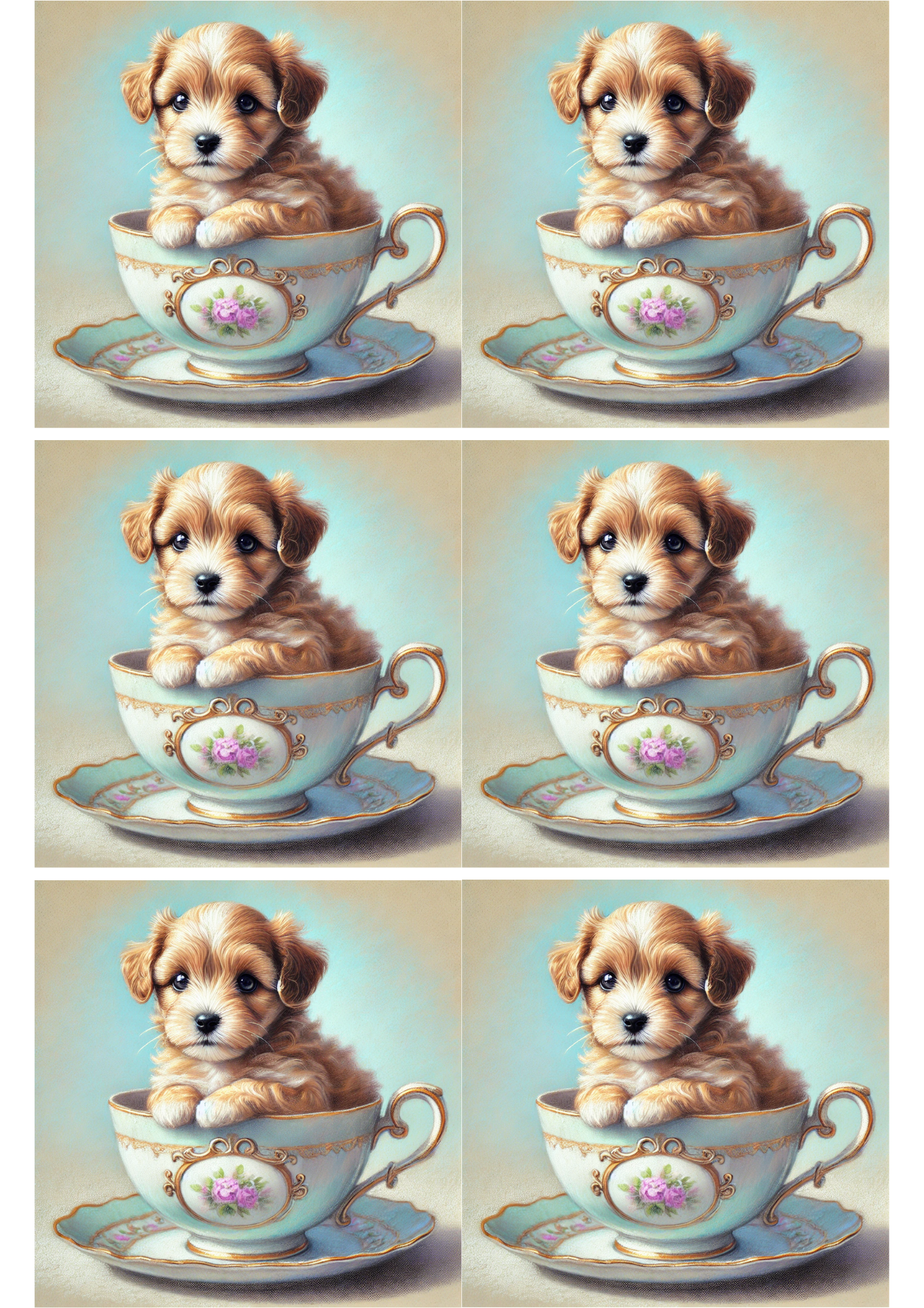 Sticker Sheet / Greeting Card – Little Dog In A Cup Collage Cat. No. 2246