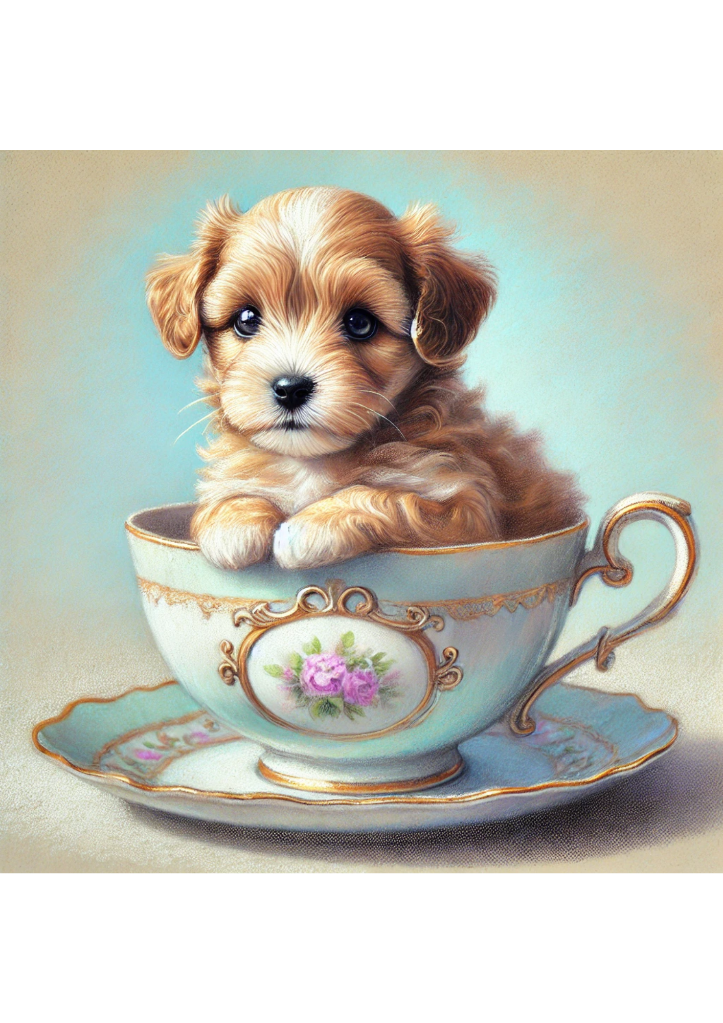 Sticker Sheet / Greeting Card – Little Dog In A Cup Full Cat. No. 2247