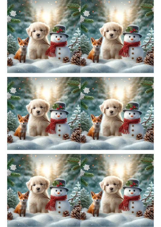 Sticker Sheet Dog, Fox and Snowman 6 Collage Cat. No. 1491