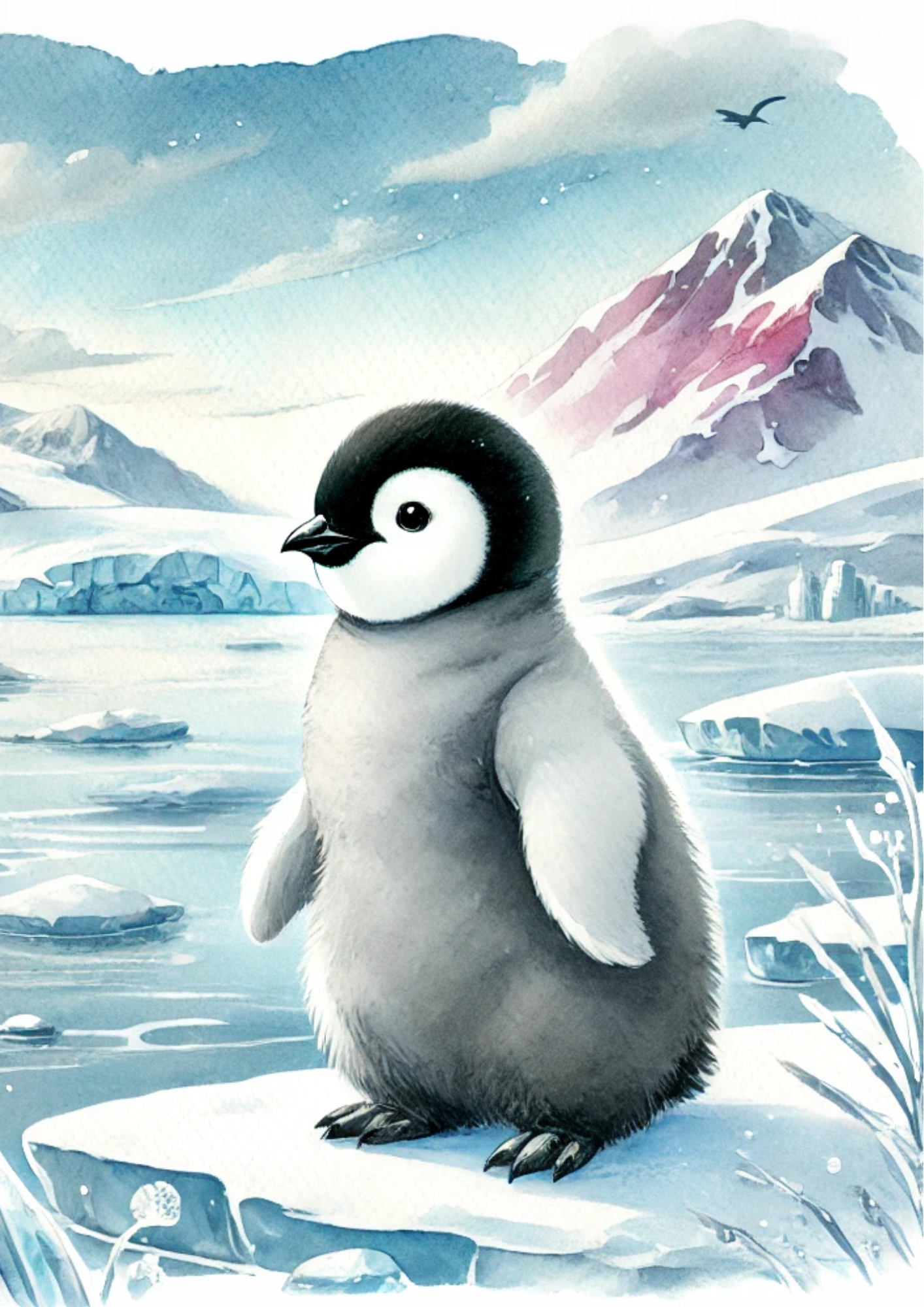 Sticker Sheet / Greeting Card – Penguin In Watercolor Full Cat. No. 2255