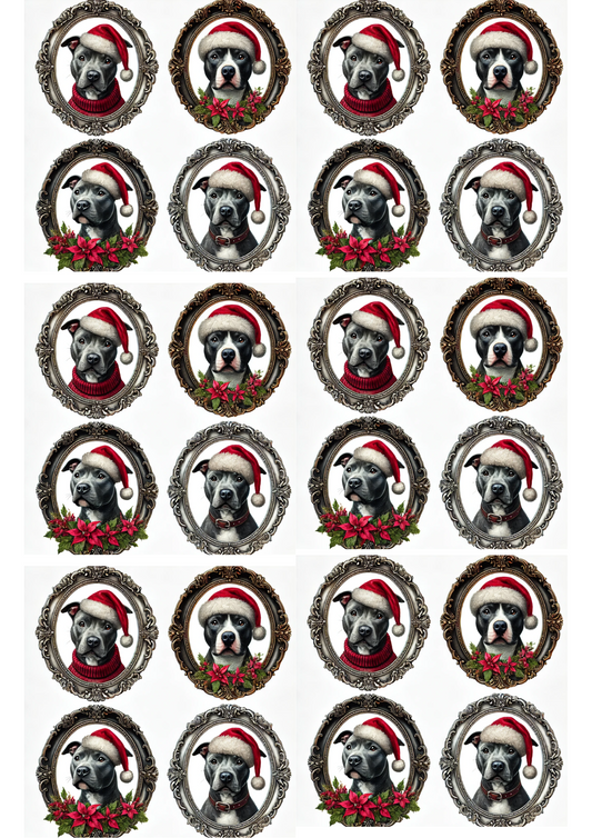 Sticker Sheet – Pitbul In Oval And Christmas Hat Collage Cat. No. 3095