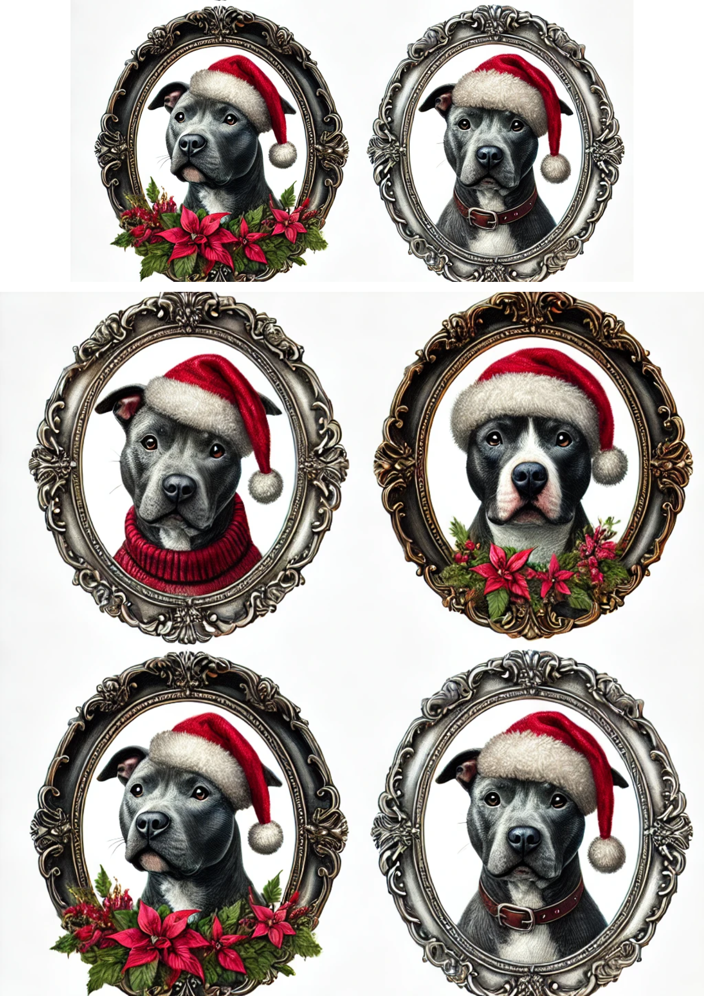 Sticker Sheet / Greeting Card – Pitbul In Oval And Christmas Hat Full Cat. No. 3096