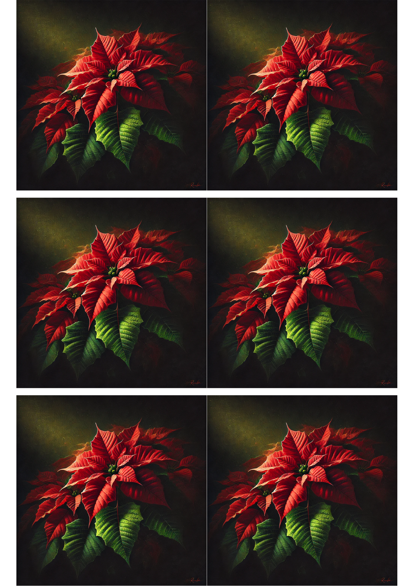 Sticker Sheet / Greeting Card – Poinsettia On Black Background Collage Cat. No. 2268