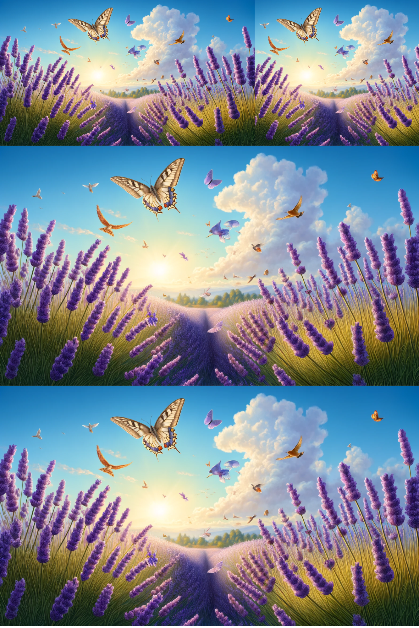 Sticker Sheet / Greeting Card – Lavender Field Butterflies Collage Cat. No. 260
