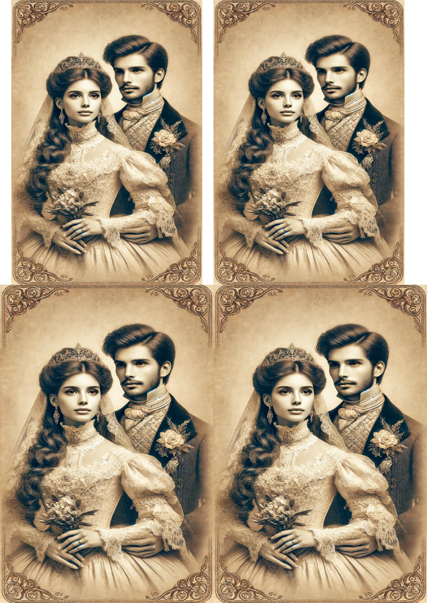 Sticker Sheet Portrait Bride And Groom In Victorian Style Collage Cat. No. 1451