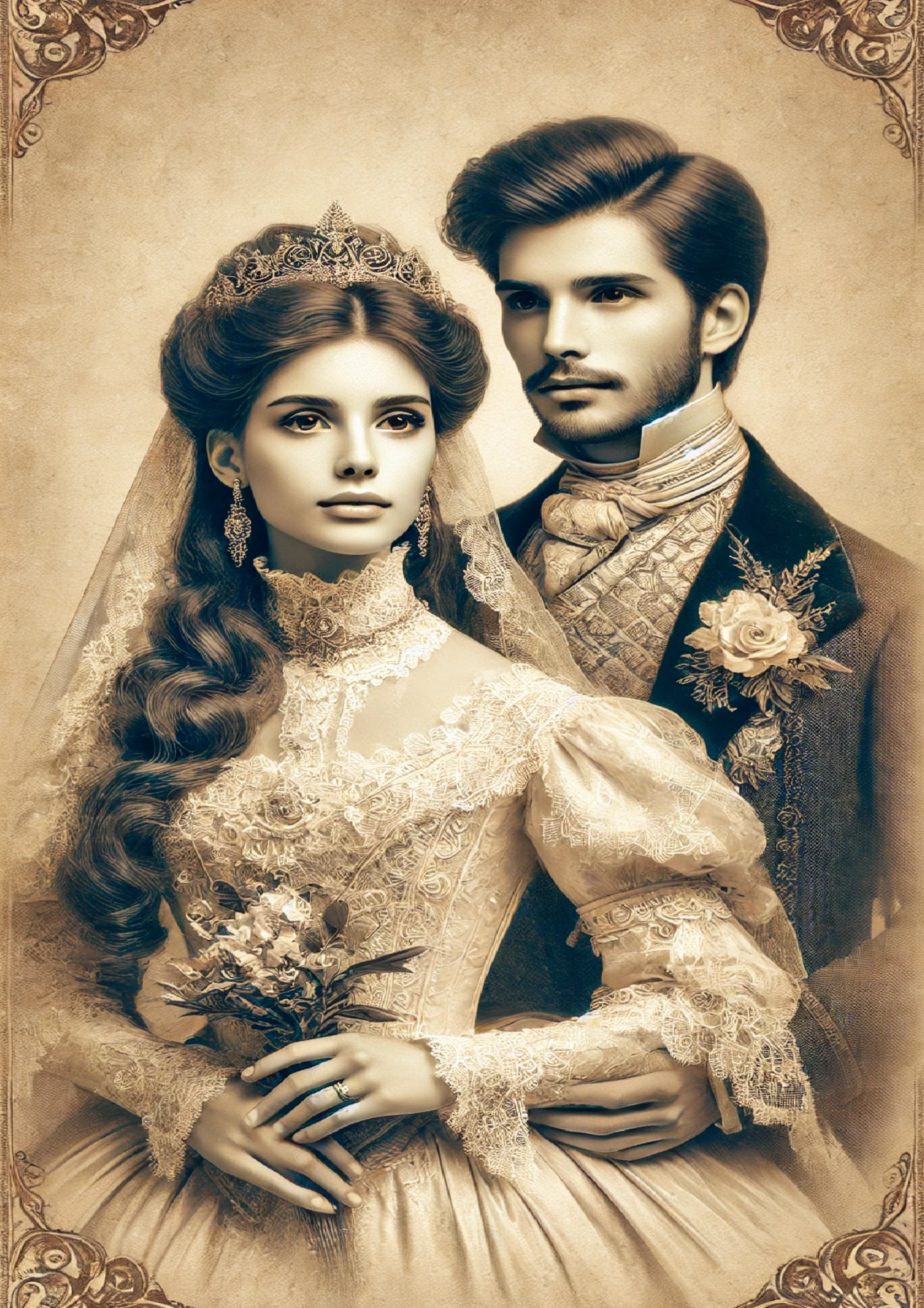 Sticker Sheet / Greeting Card – Portrait Bride And Groom In Victorian Style Full Cat. No. 1452