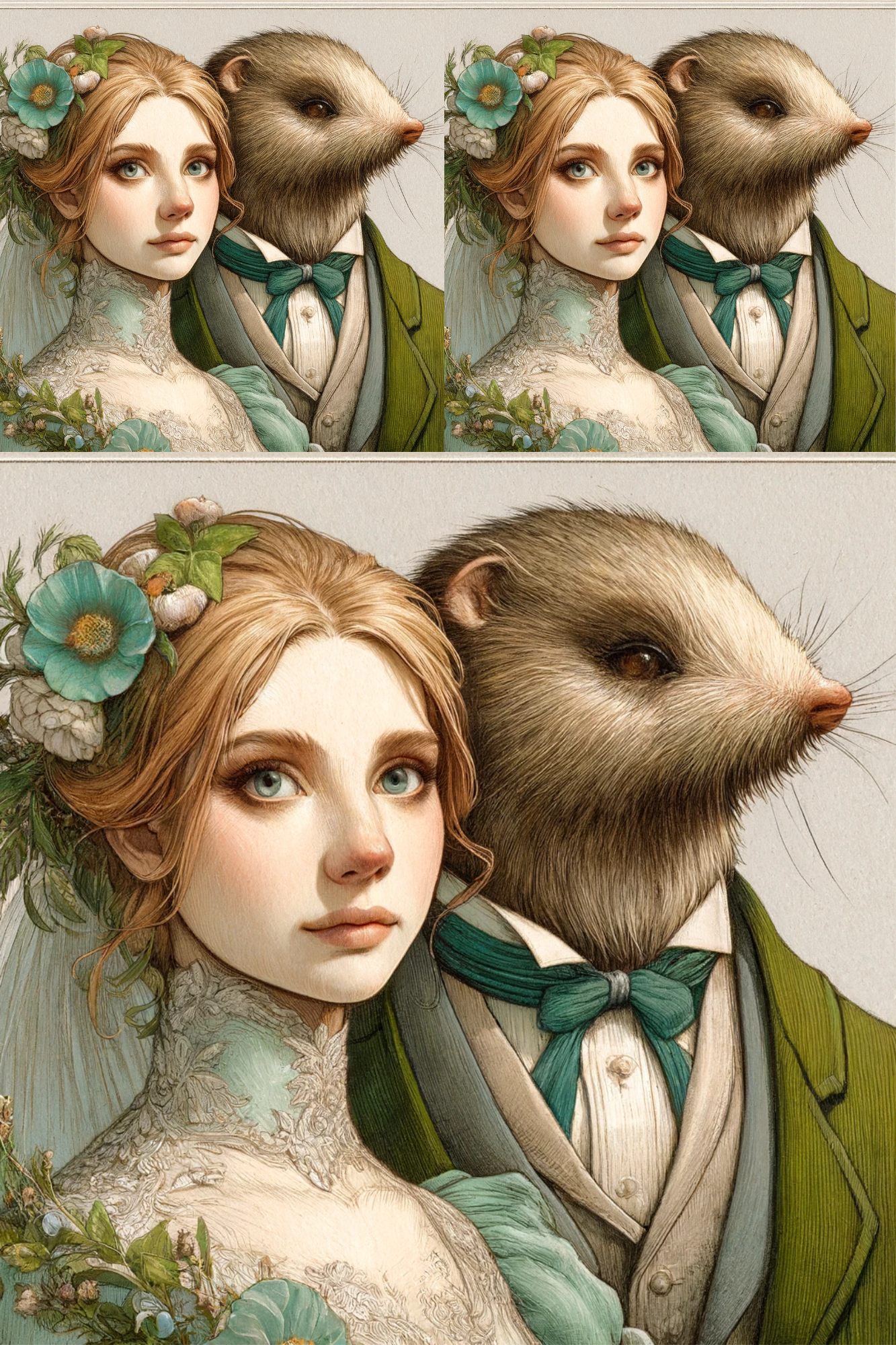Sticker Sheet / Greeting Card – Wedding Portrait Thumbelina and Mole Cat. No. 263