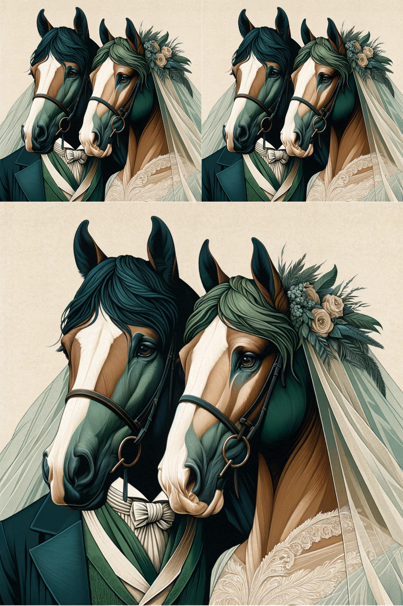 Sticker Sheet / Greeting Card – Horse Wedding Portrait Cat. No. 264