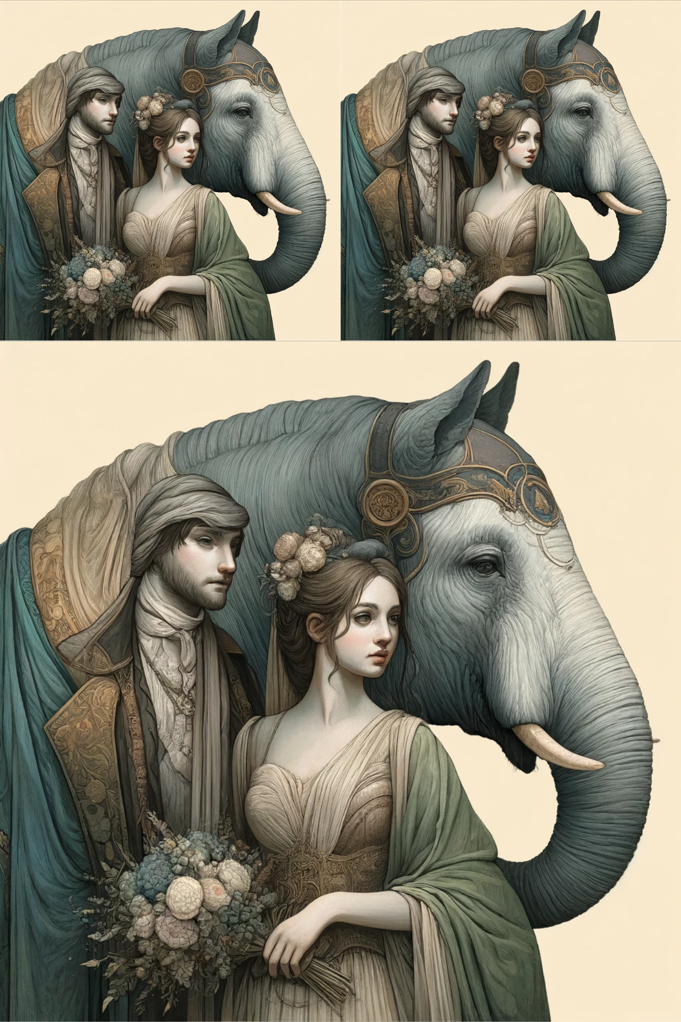 Sticker Sheet / Greeting Card – Elephant Wedding Portrait Cat. No. 266