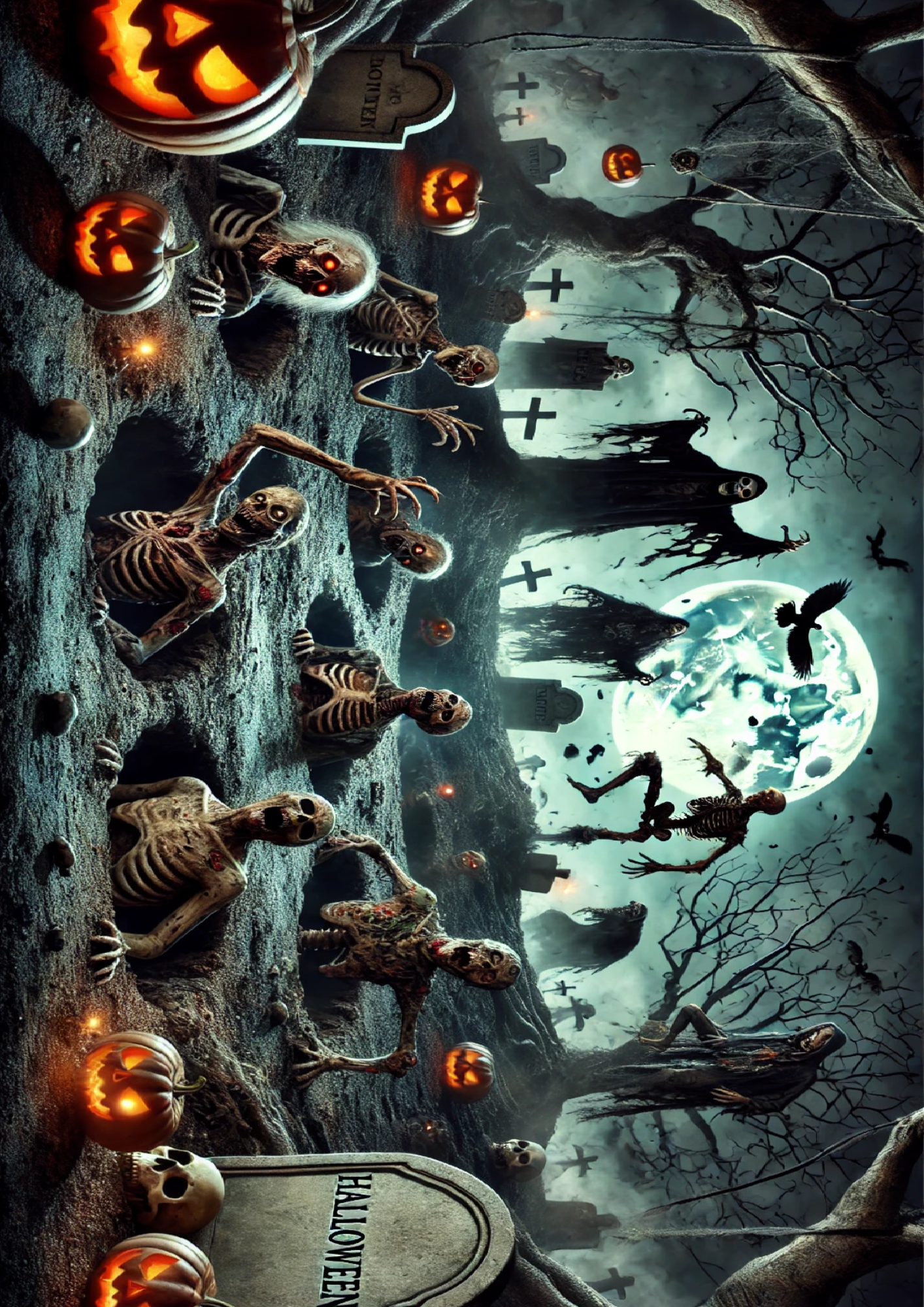 Sticker Sheet / Greeting Card – Halloween Monsters Coming Out Of The Earth Full Cat. No. 1637
