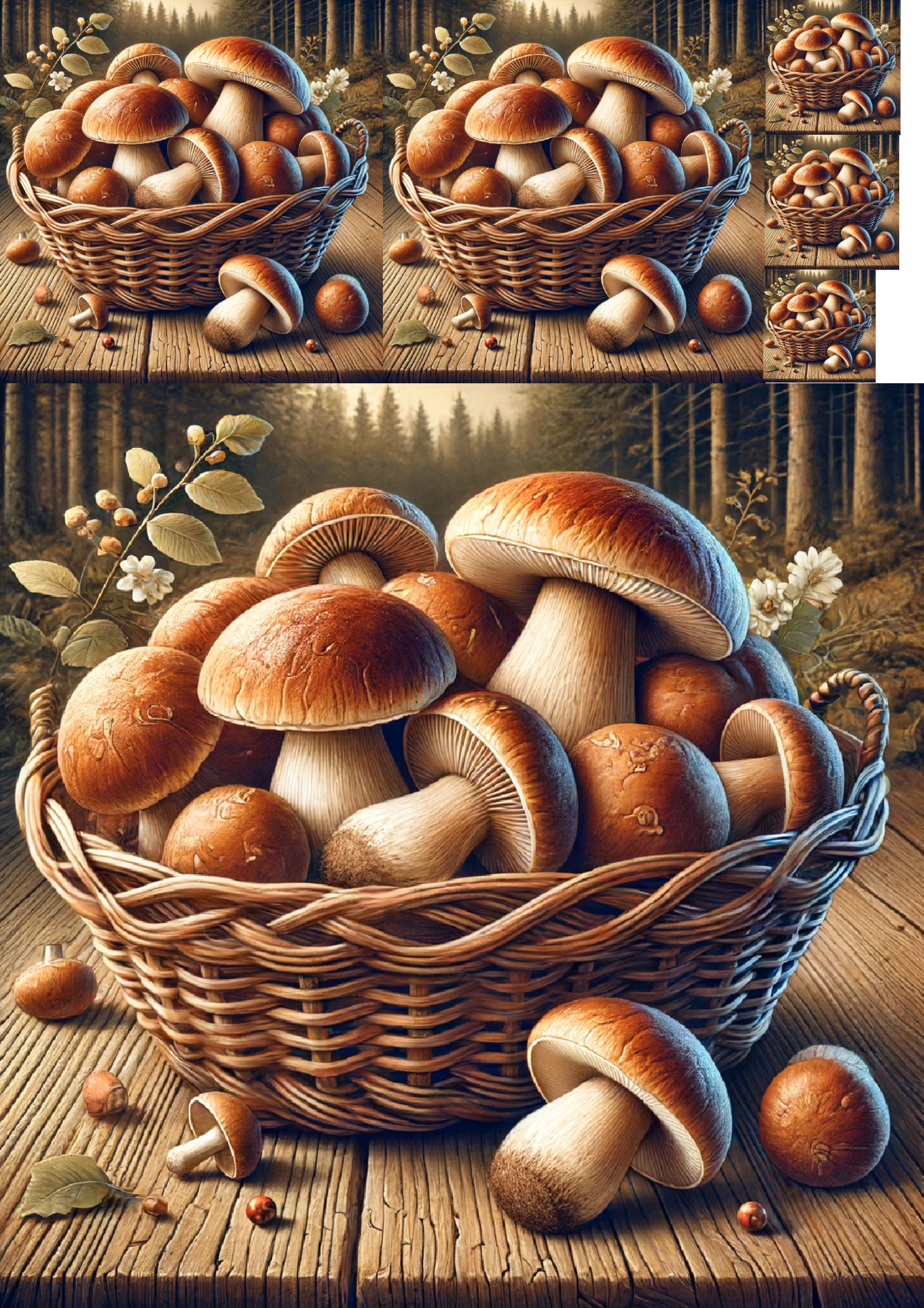 Sticker Sheet / Greeting Card – Mushrooms Boletus Basket Collage Cat. No. 1224