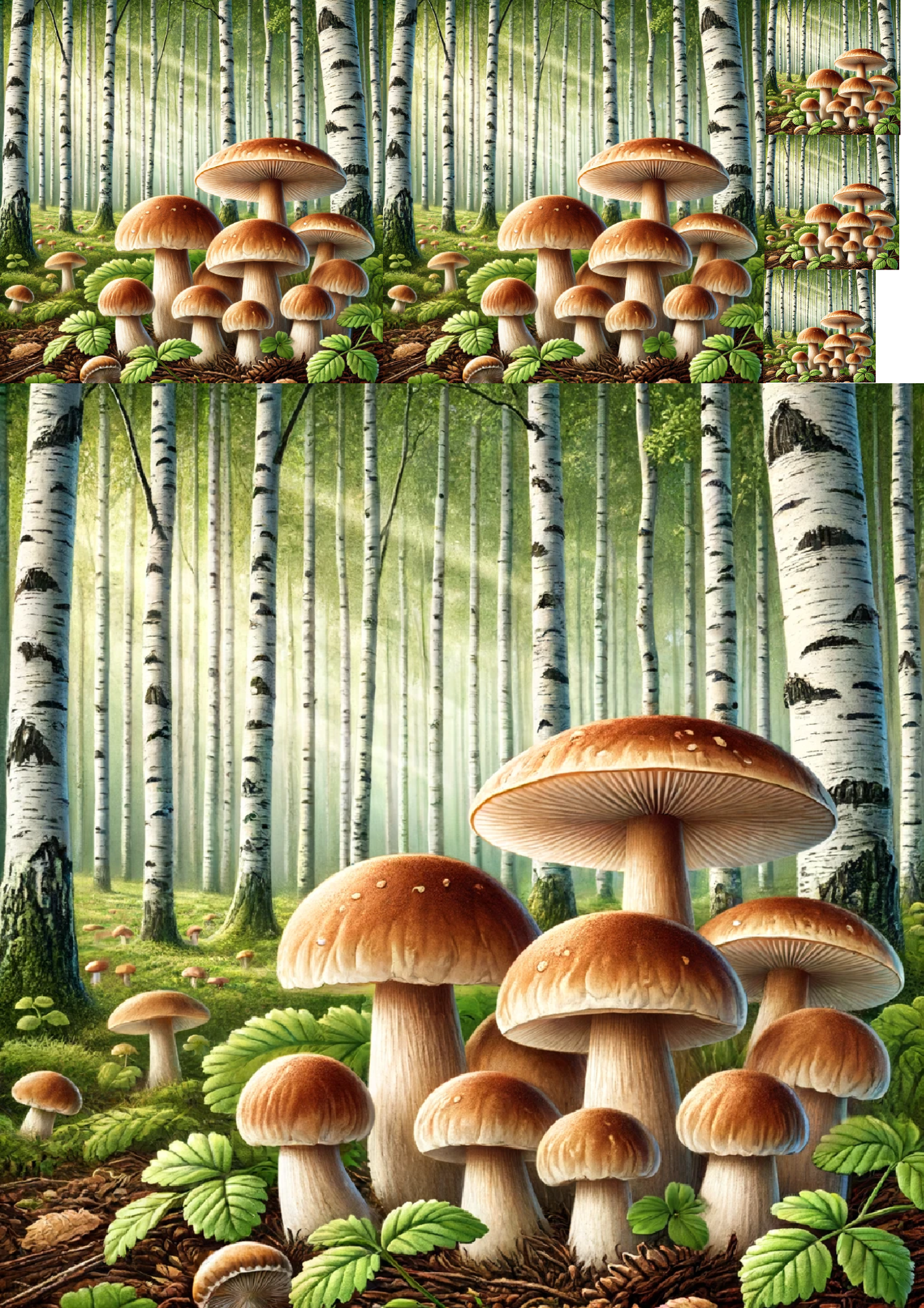 Sticker Sheet / Greeting Card – Mushrooms Boletes In Birch Forest Collage Cat. No. 1226