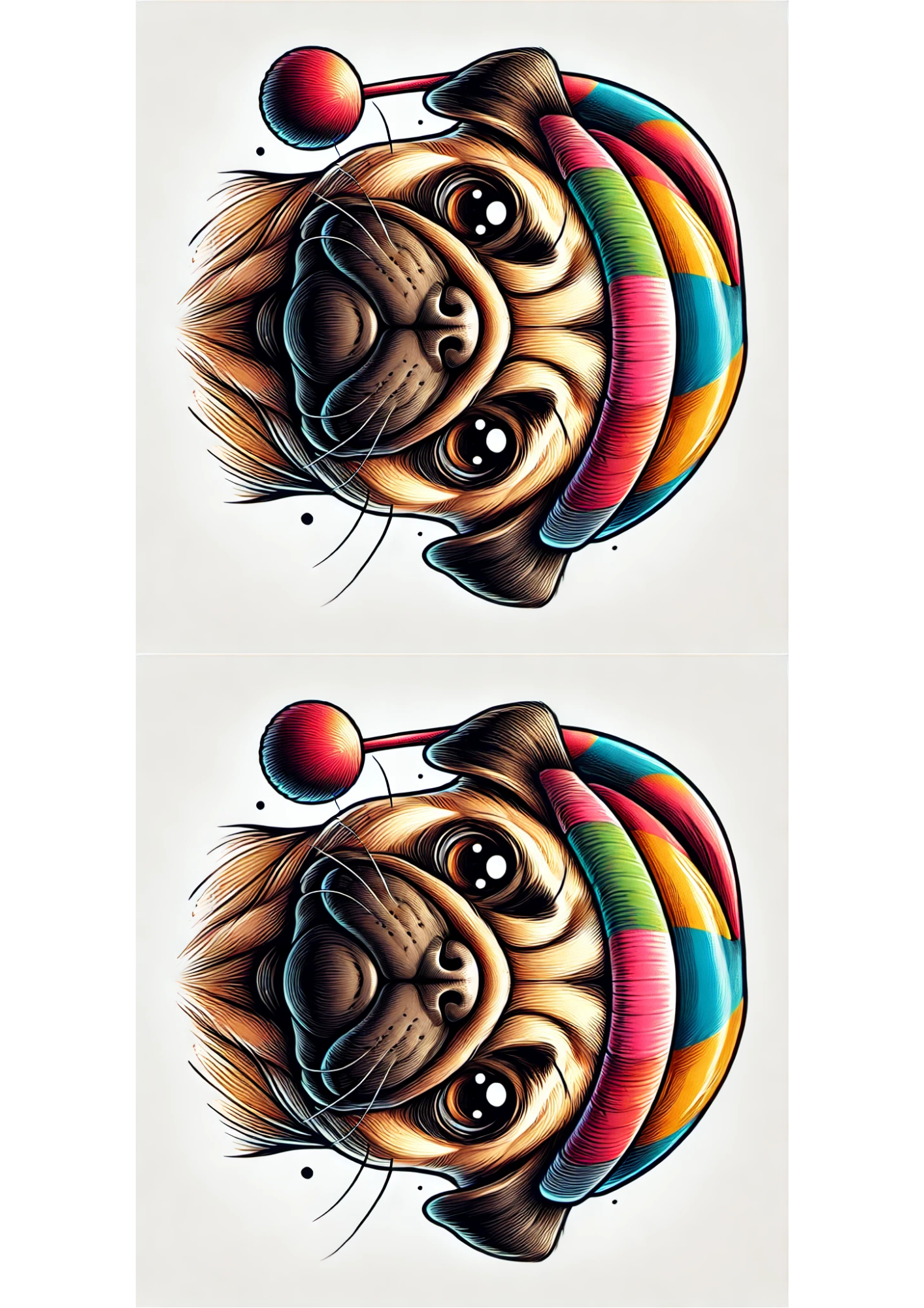 Sticker Sheet / Greeting Card – Pug 2 Collage of Two Cat. No. 2619