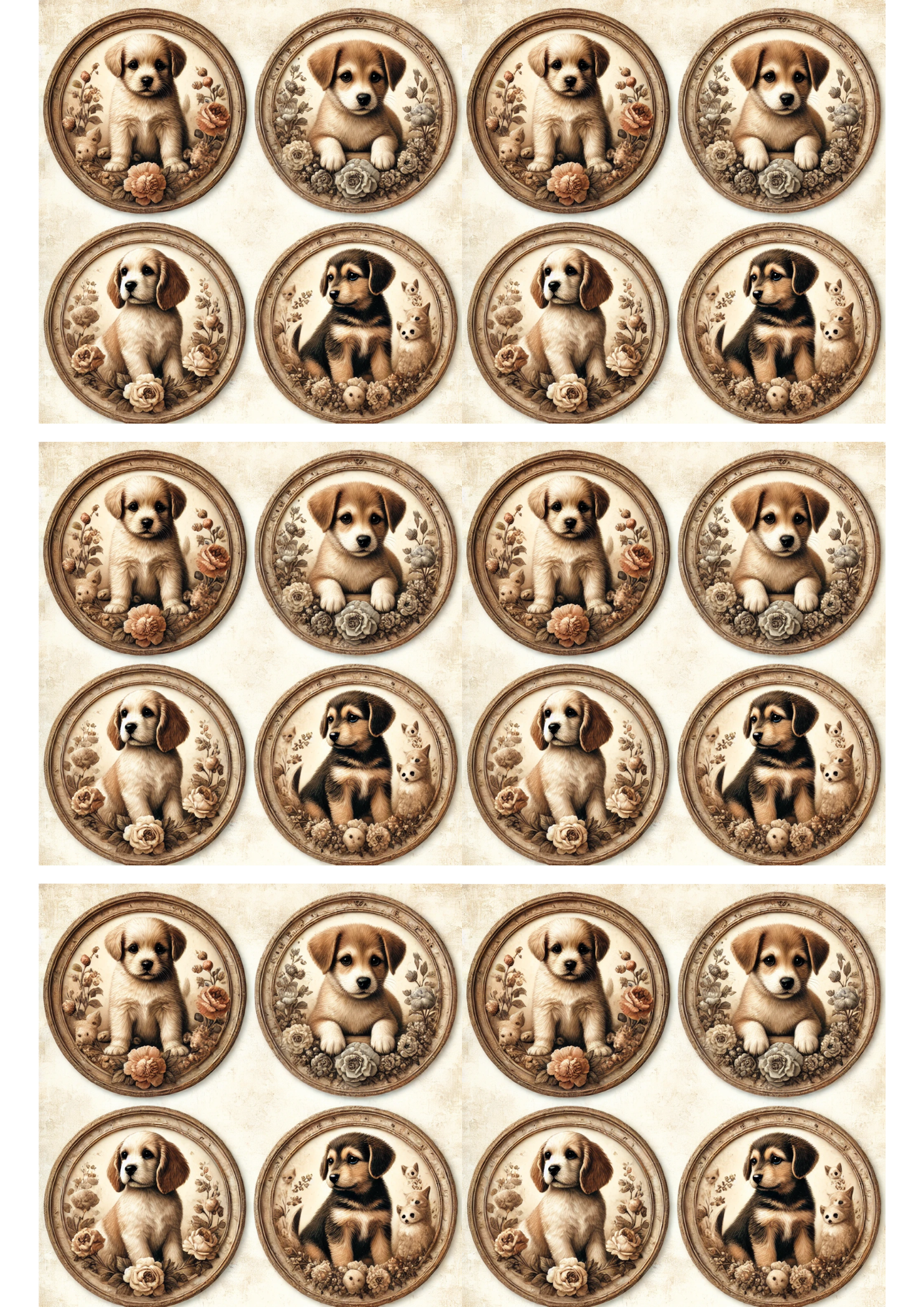 Sticker Sheet / Greeting Card – Dogs Puppies In Ovals Collage Cat. No. 3101