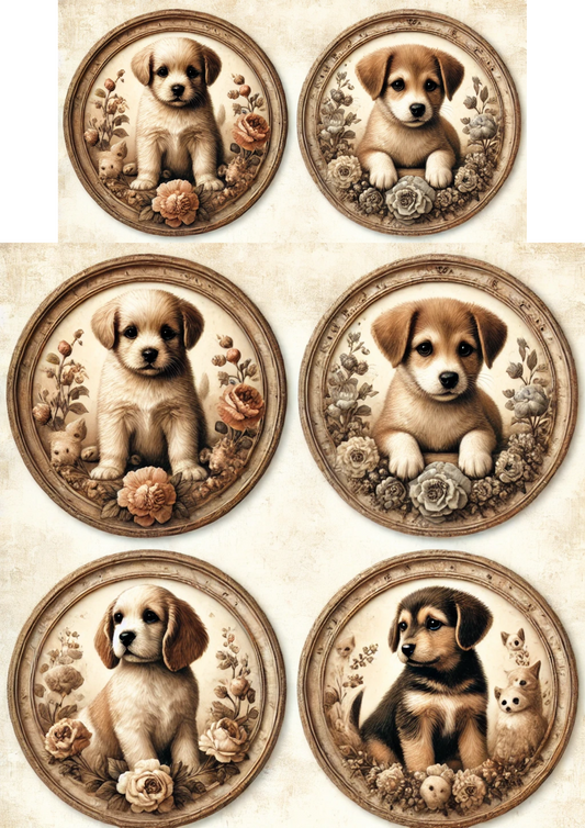 Sticker Sheet – Dogs Puppies In Ovals Full Cat. No. 3102