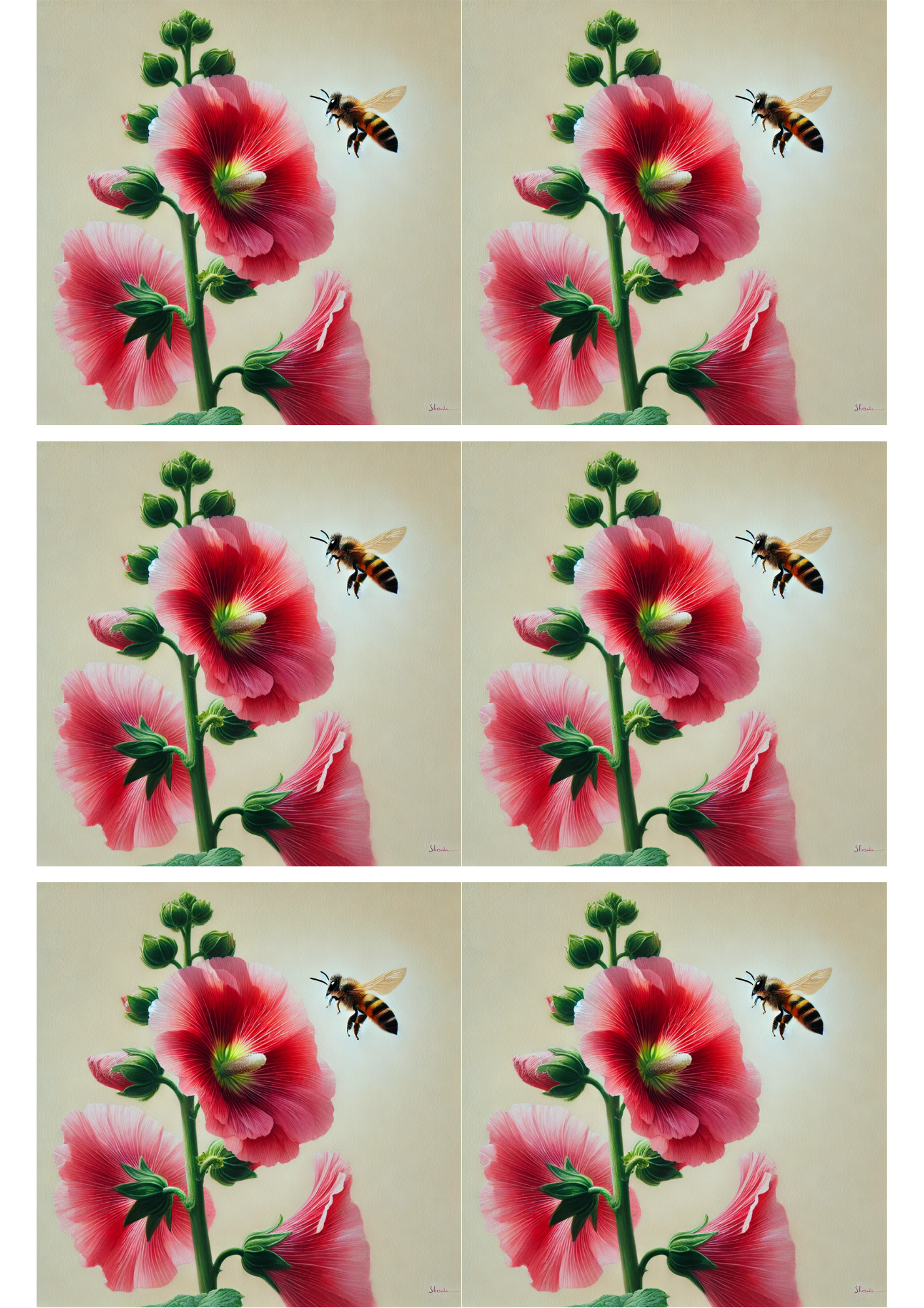 Sticker Sheet / Greeting Card – Bee and Hollyhock Collage Cat. No. 2280