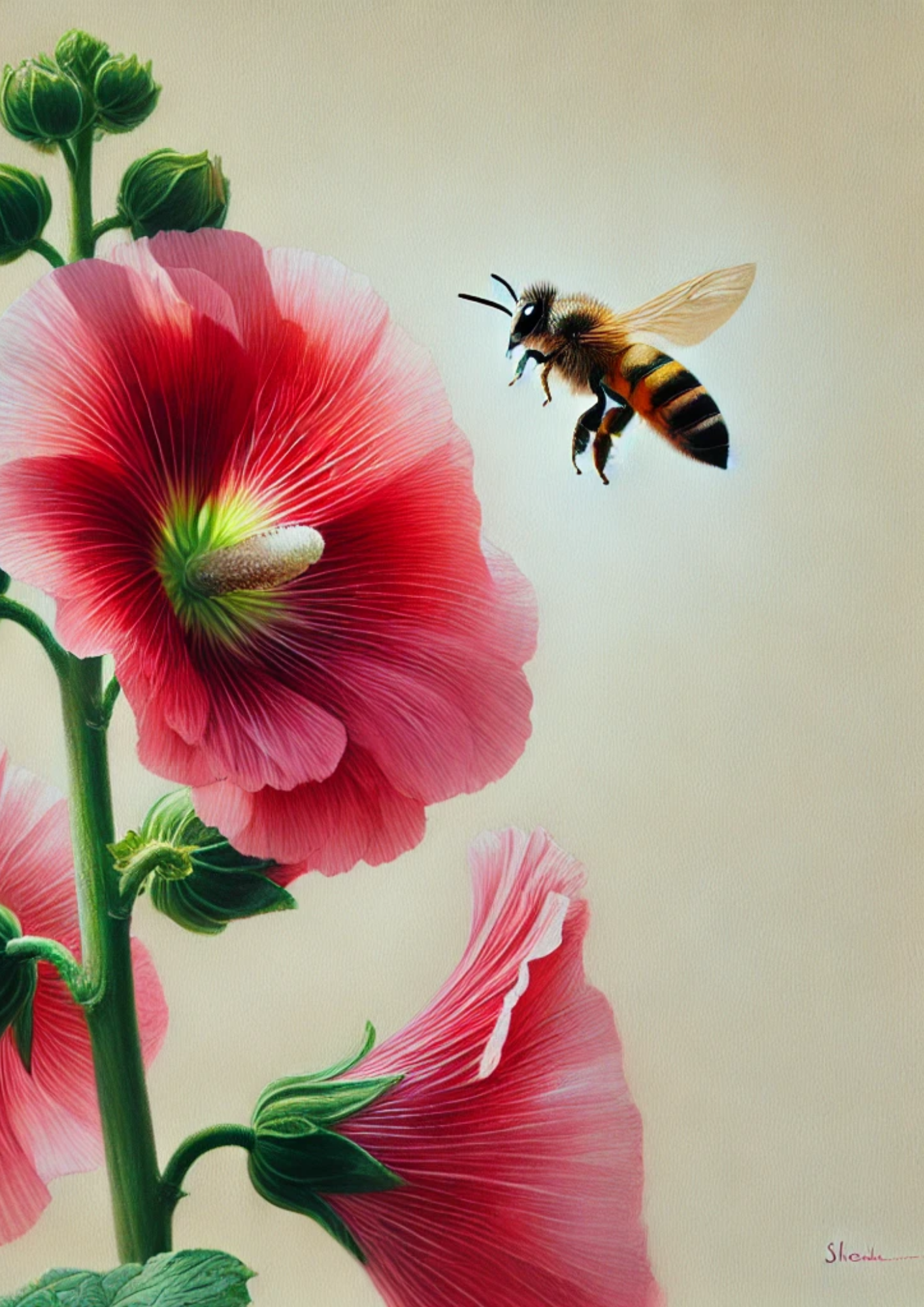 Sticker Sheet / Greeting Card – Bee and Hollyhock Full Cat. No. 2281