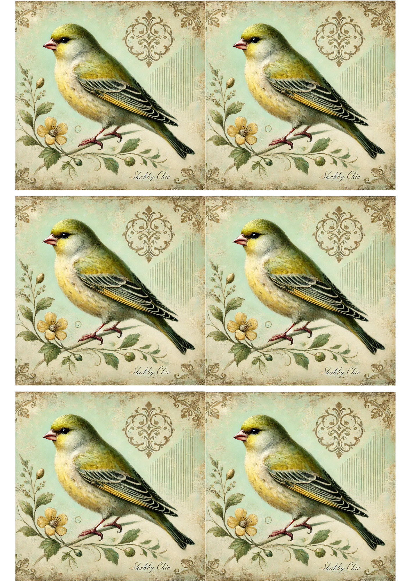 Sticker Sheet / Greeting Card – Bird Shabby Chic Collage Cat. No. 2284